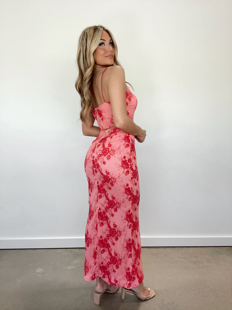 PDS586 pink/red lace mermaid midi skirt Pretty Garbage