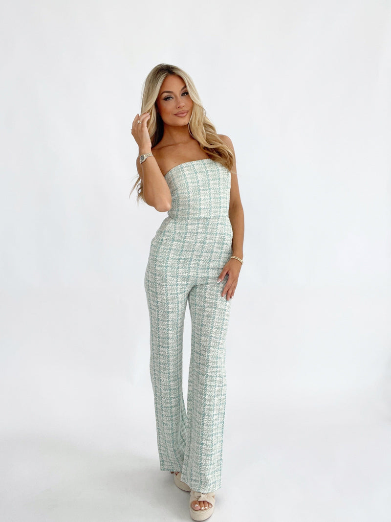 PI6153BFO strapless wide leg jumpsuit Fore Collection