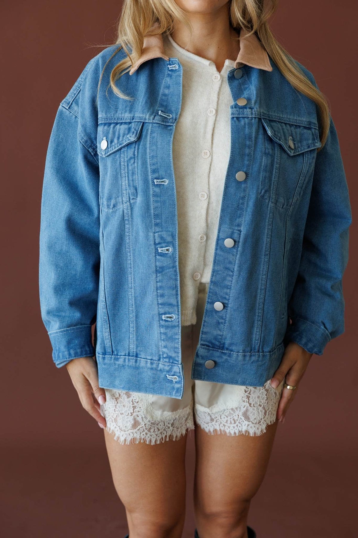 Denim and taupe jacket