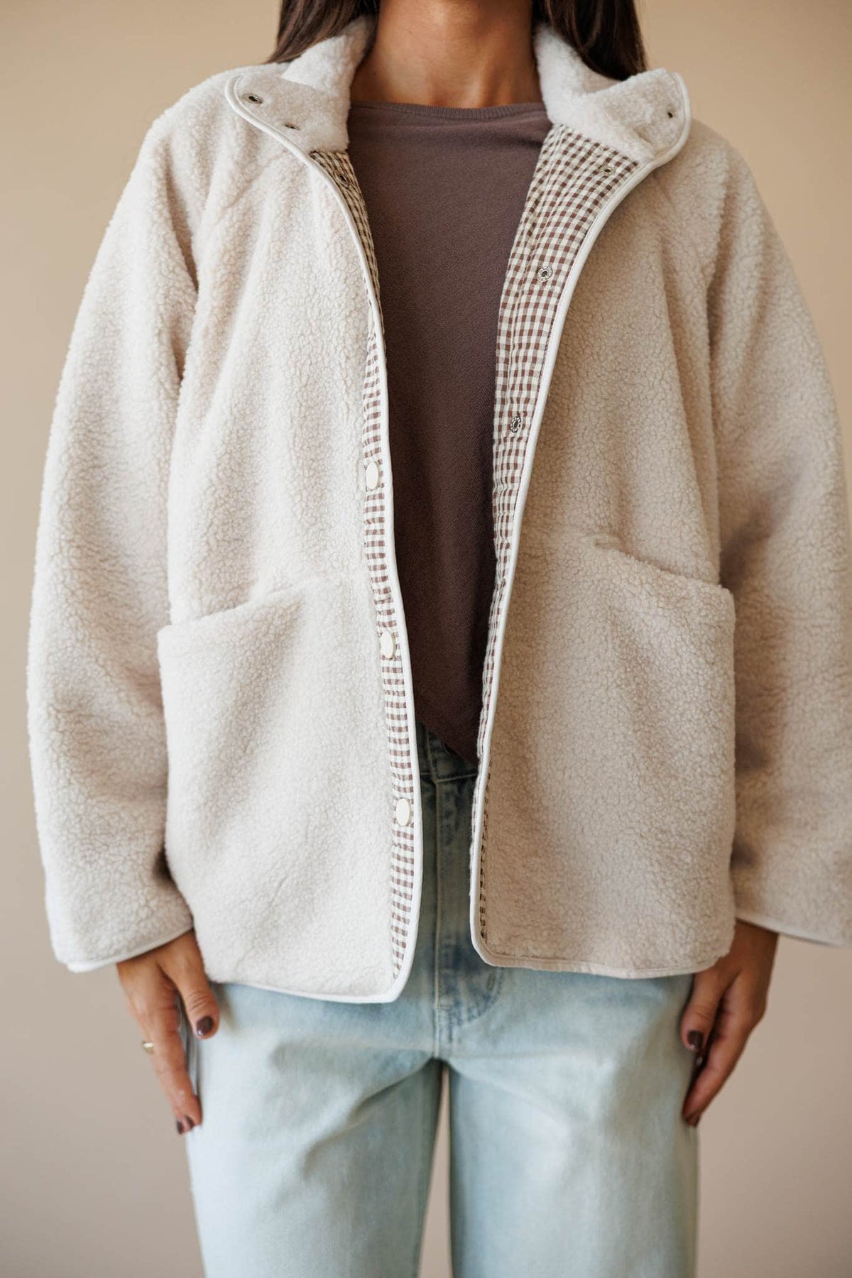 Cream sherpa reversible jacket