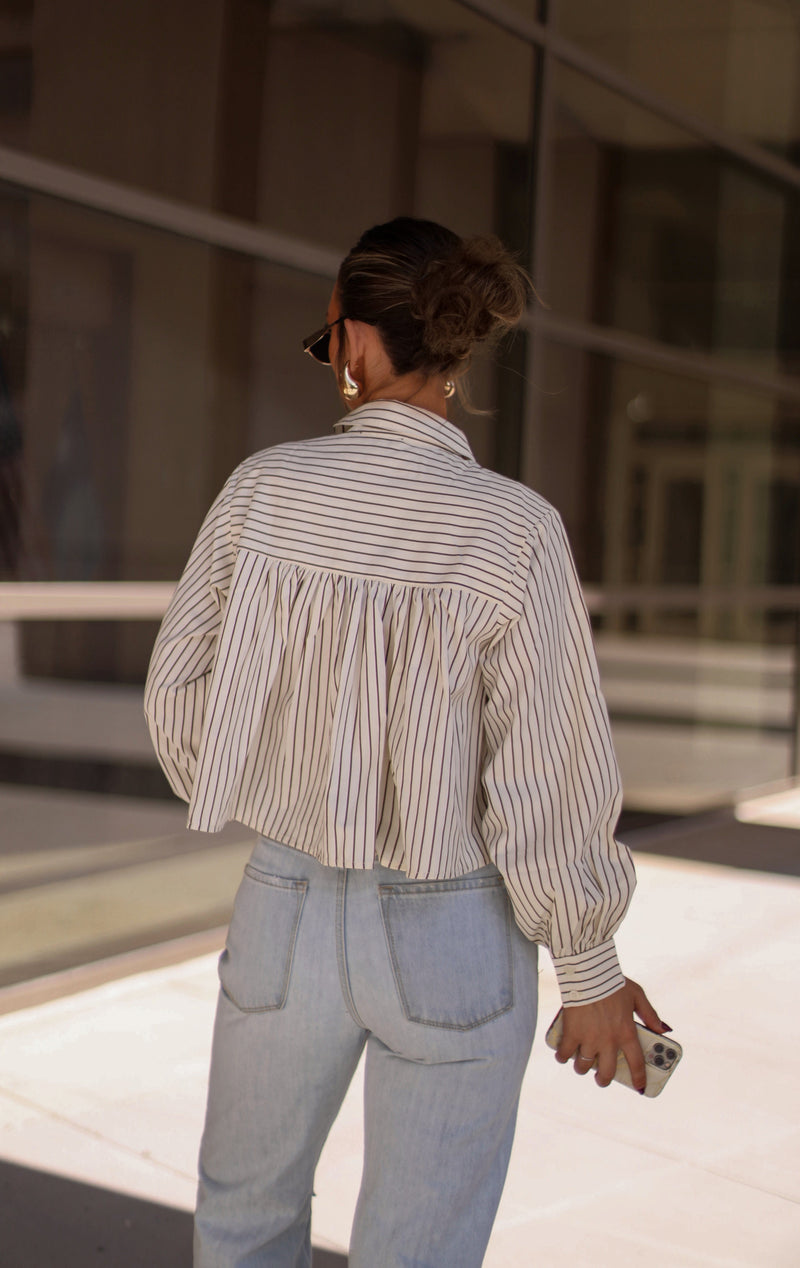 Pleated Striped Button Down Fore Collection