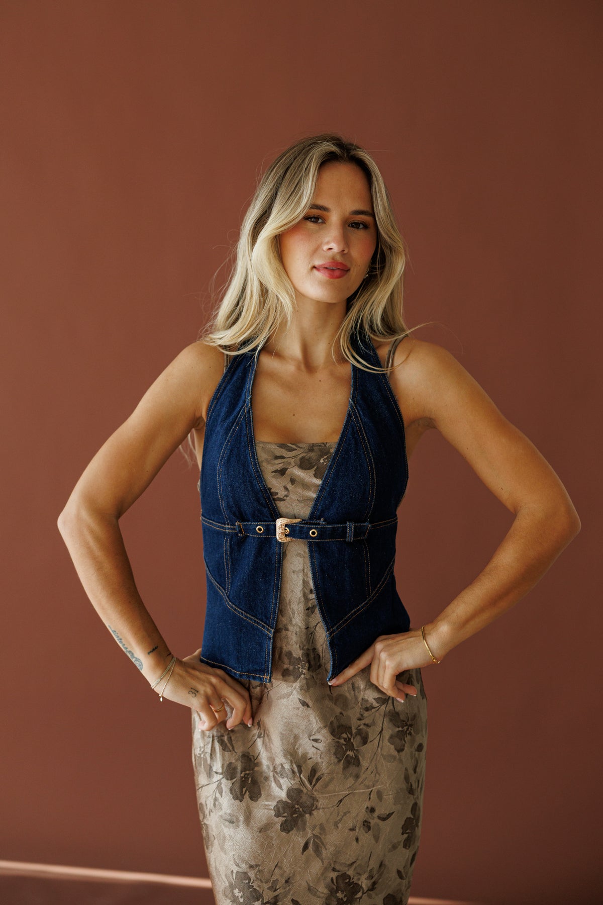 Denim Buckle Halter Top
