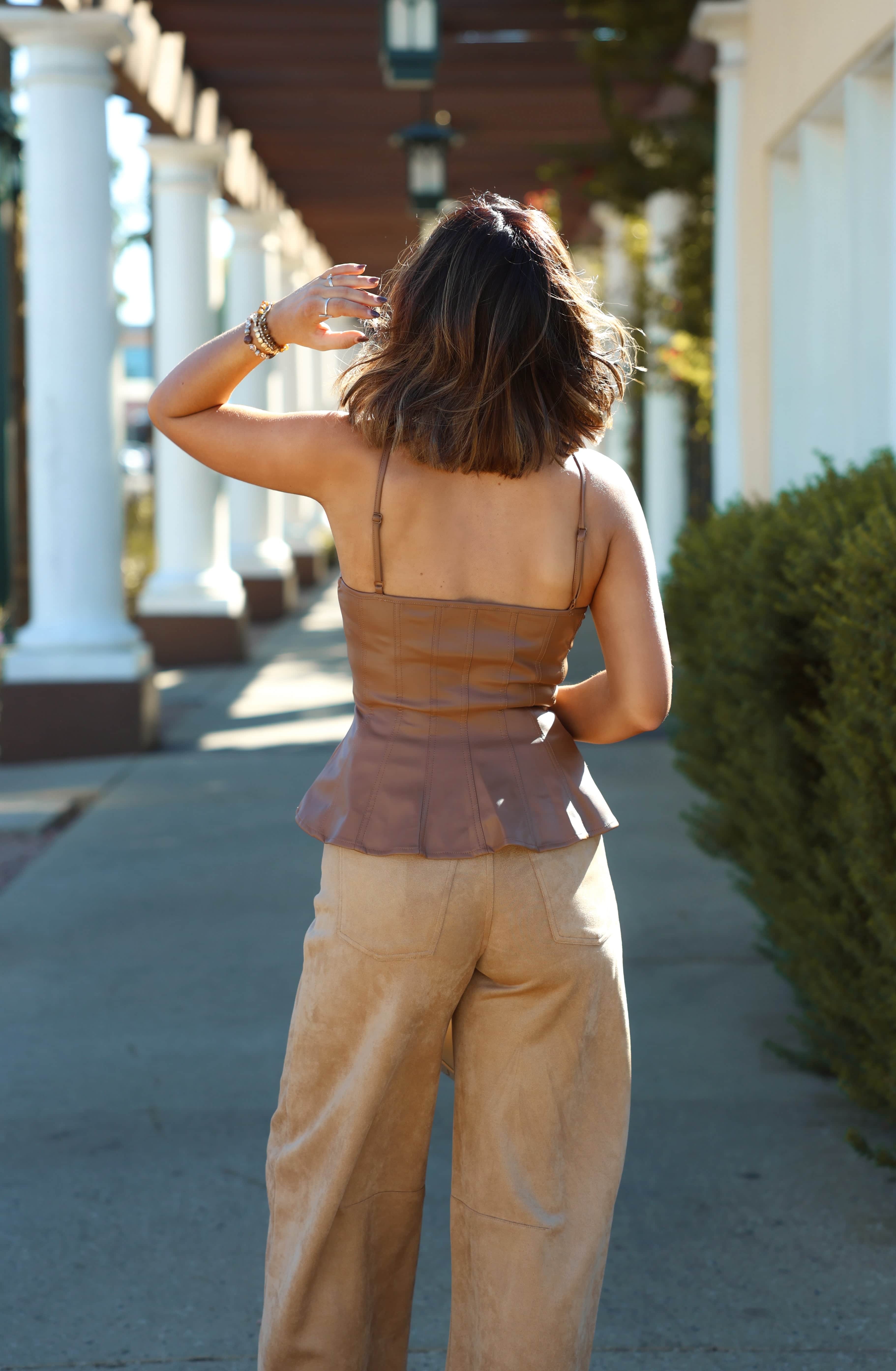 Caramel Leather Peplum Top