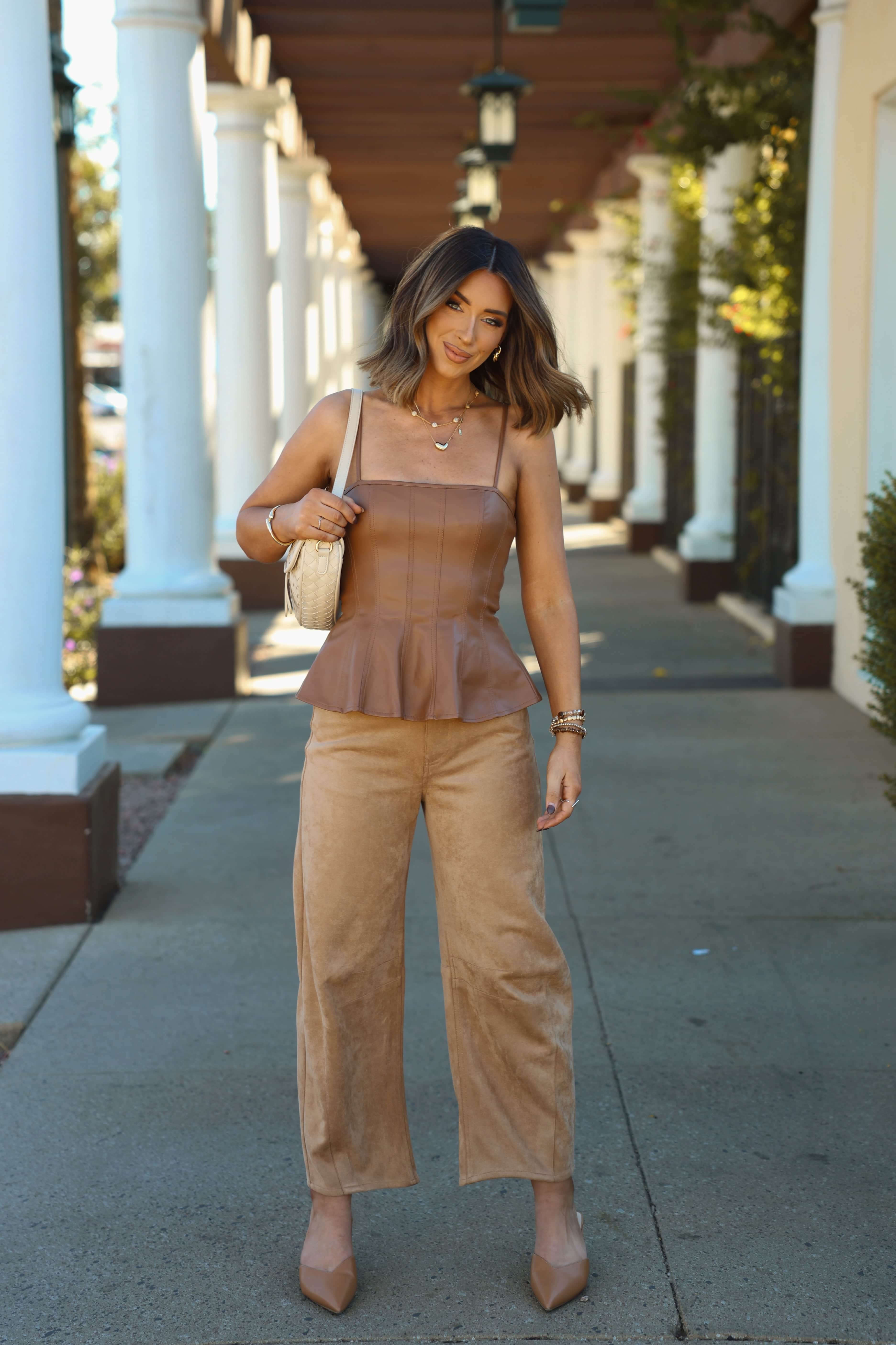 Caramel Leather Peplum Top