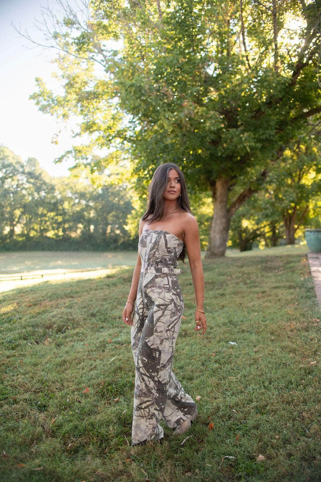 Camo Printed Denim Jumpsuit