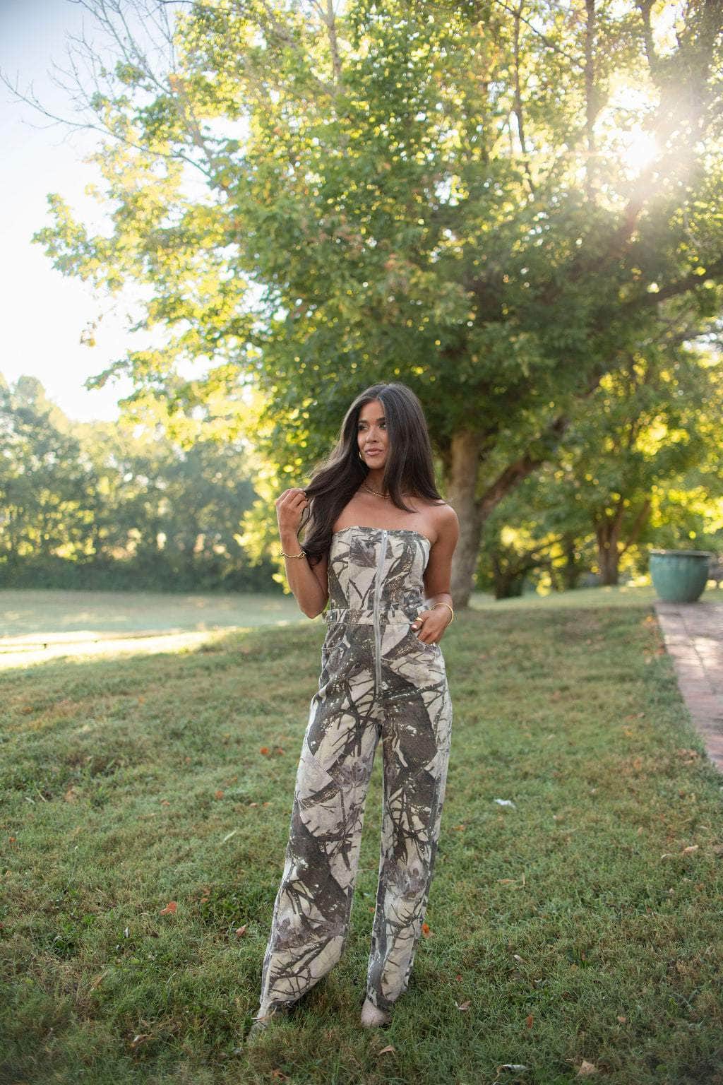Camo Printed Denim Jumpsuit
