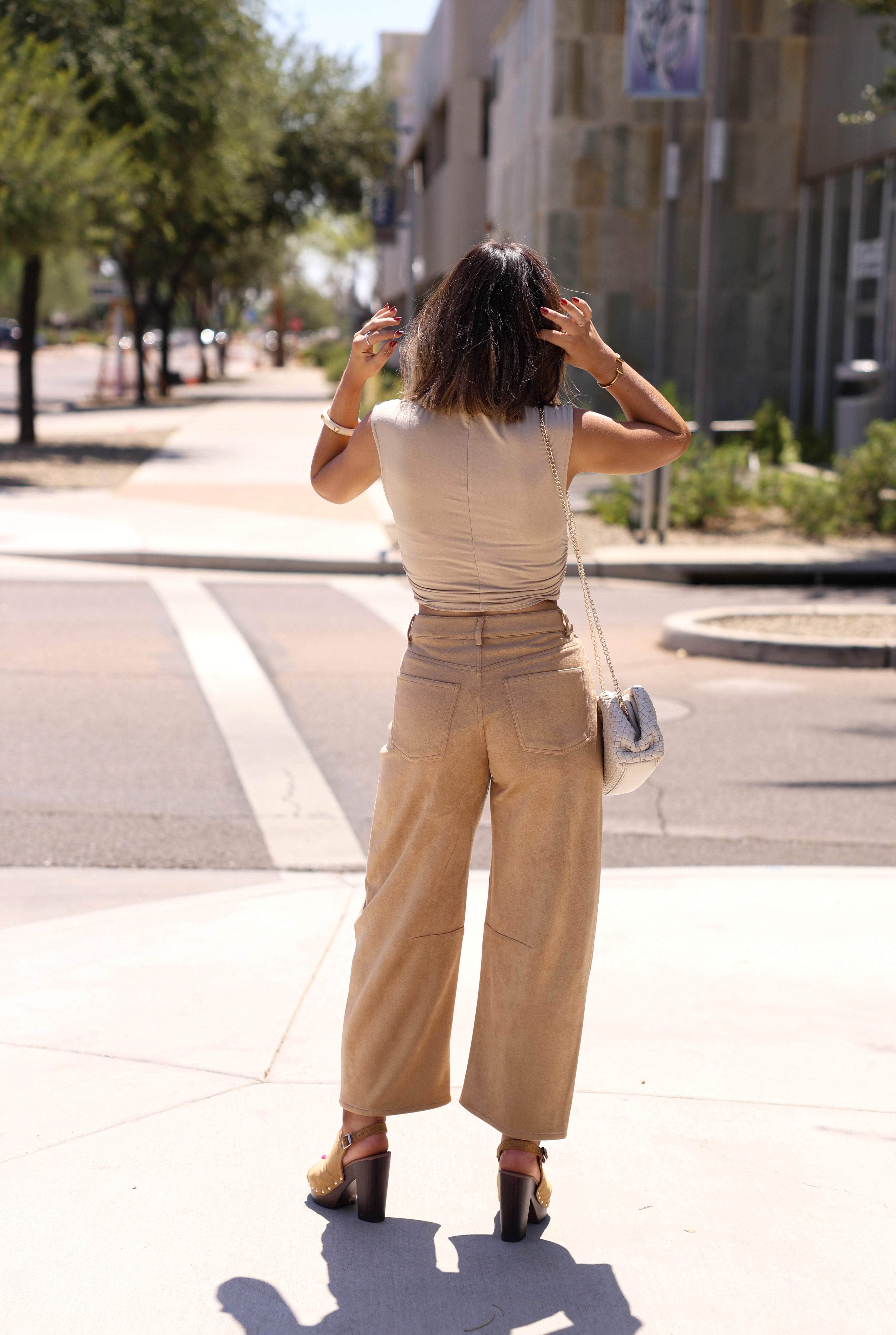 Taupe Suede Barrel Pants
