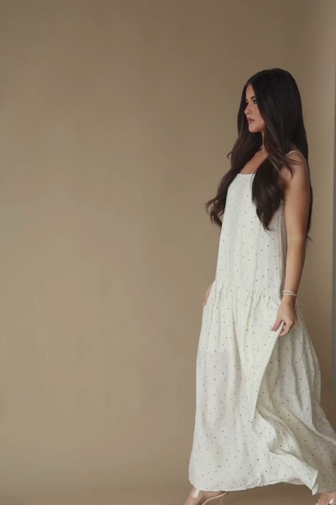 Polka Dot Maxi Dress | Flowy Neutral Outfits | Lane 201