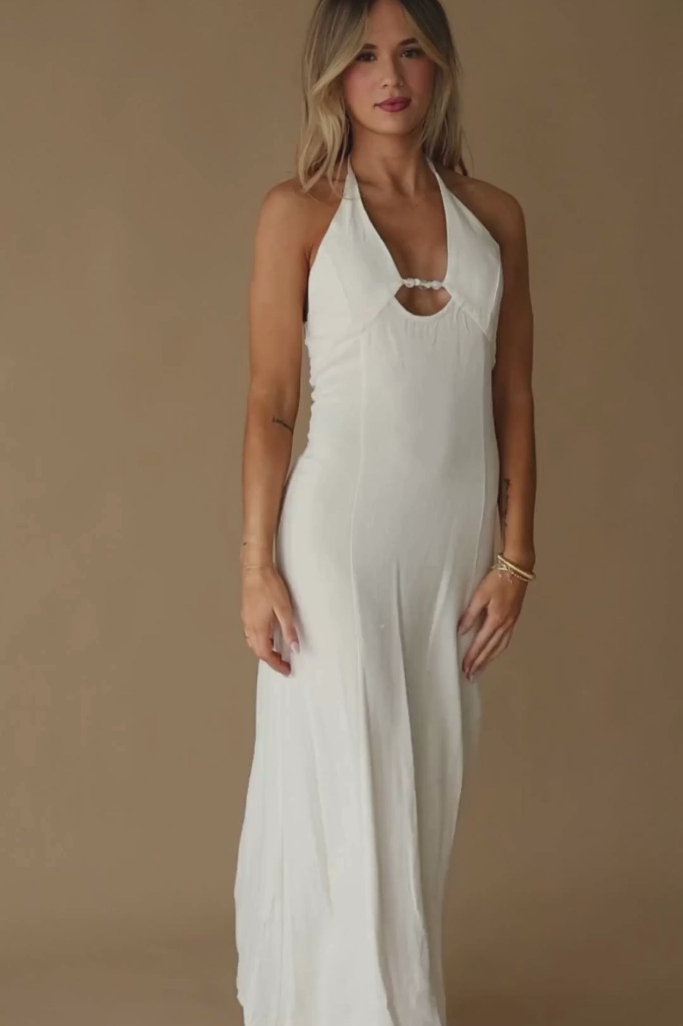 Linen Halter Maxi Dress | Chic Beaded Keyhole Dresses