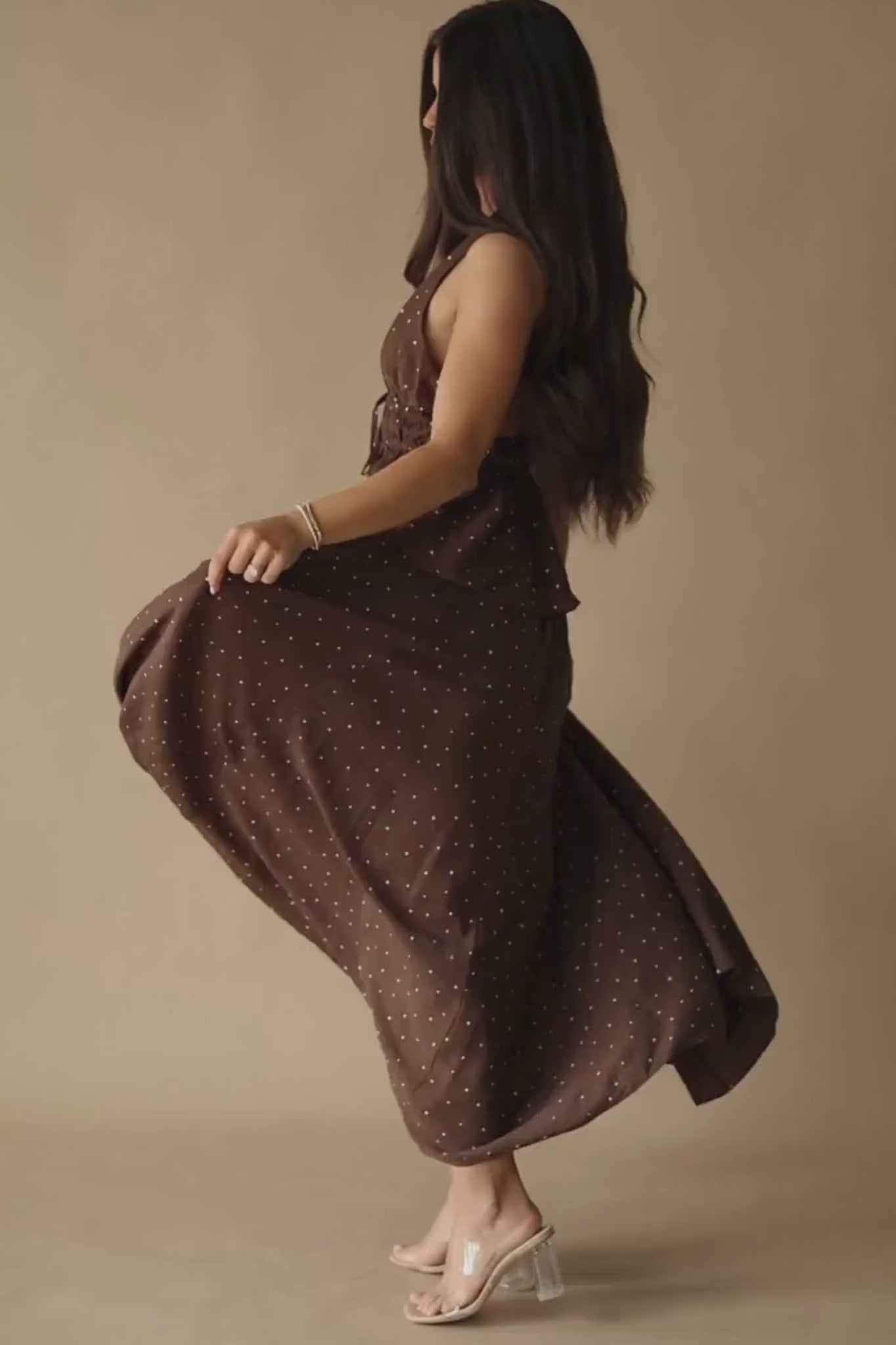 Trendy, Chic Women's Clothing Boutique Promesa Women's Chocolate Polka Dot Maxi Skirt, S Lane 201