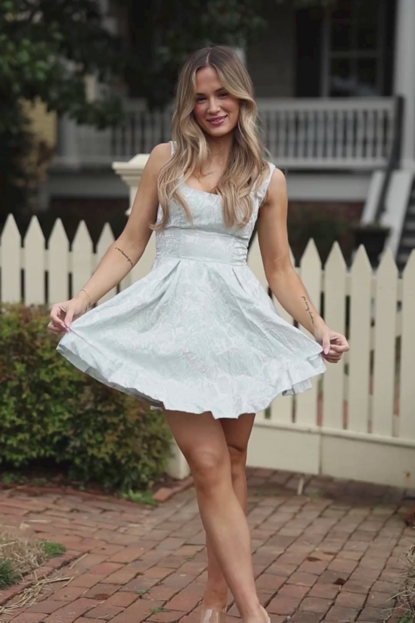 Sage Jacquard Mini Dress
