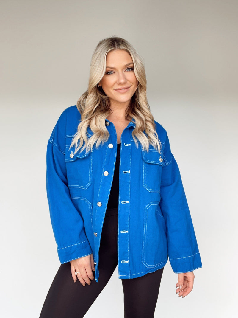 Buy Blue Denim Colourblocked Sleeve Jacket for Men