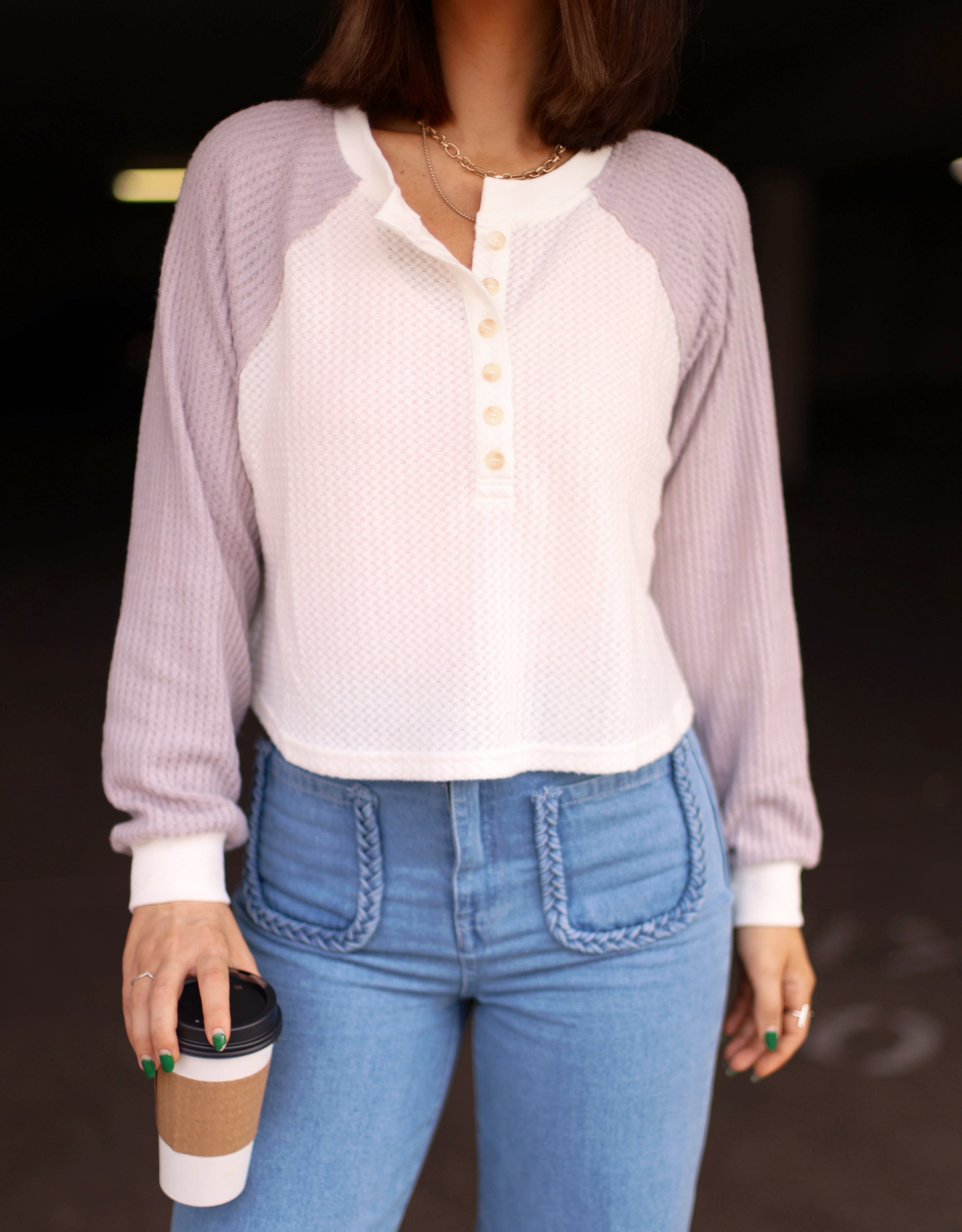 Grey Color Block Henley Top