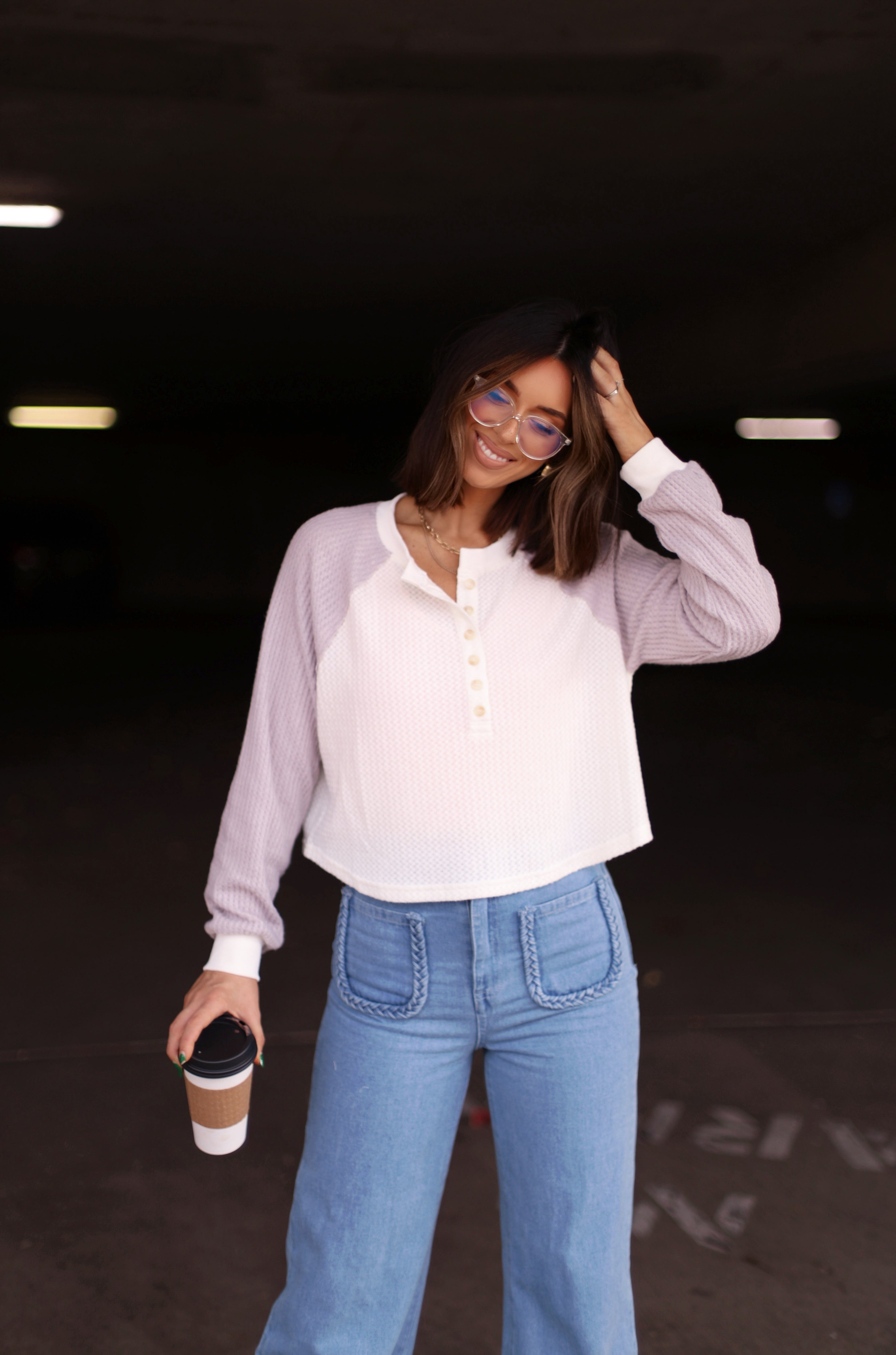 Grey Color Block Henley Top