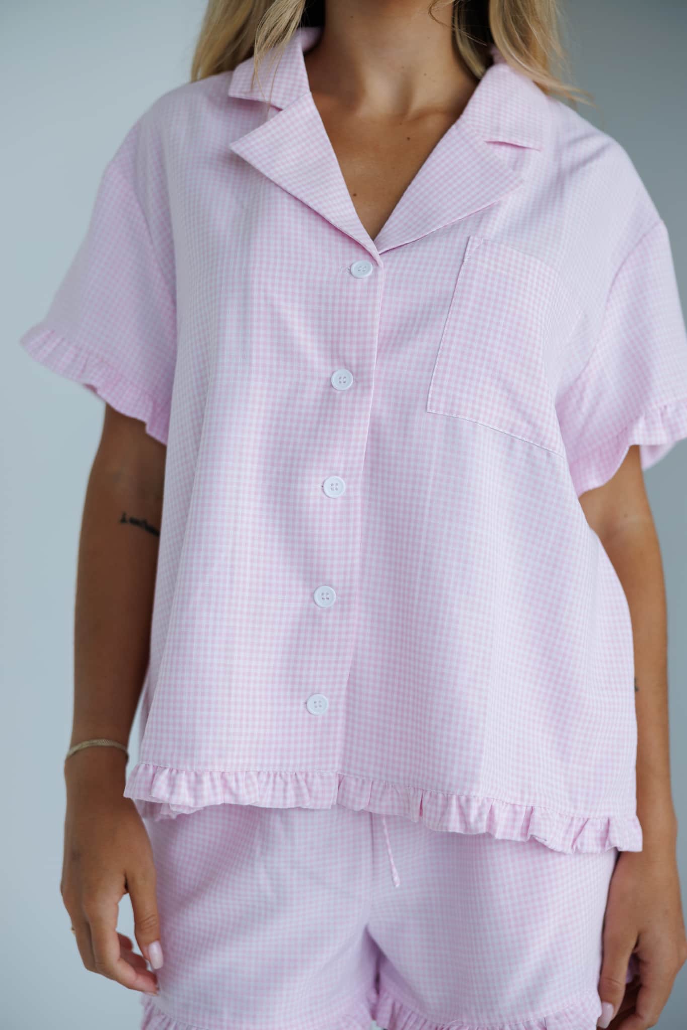 Pink Gingham Pajama Top
