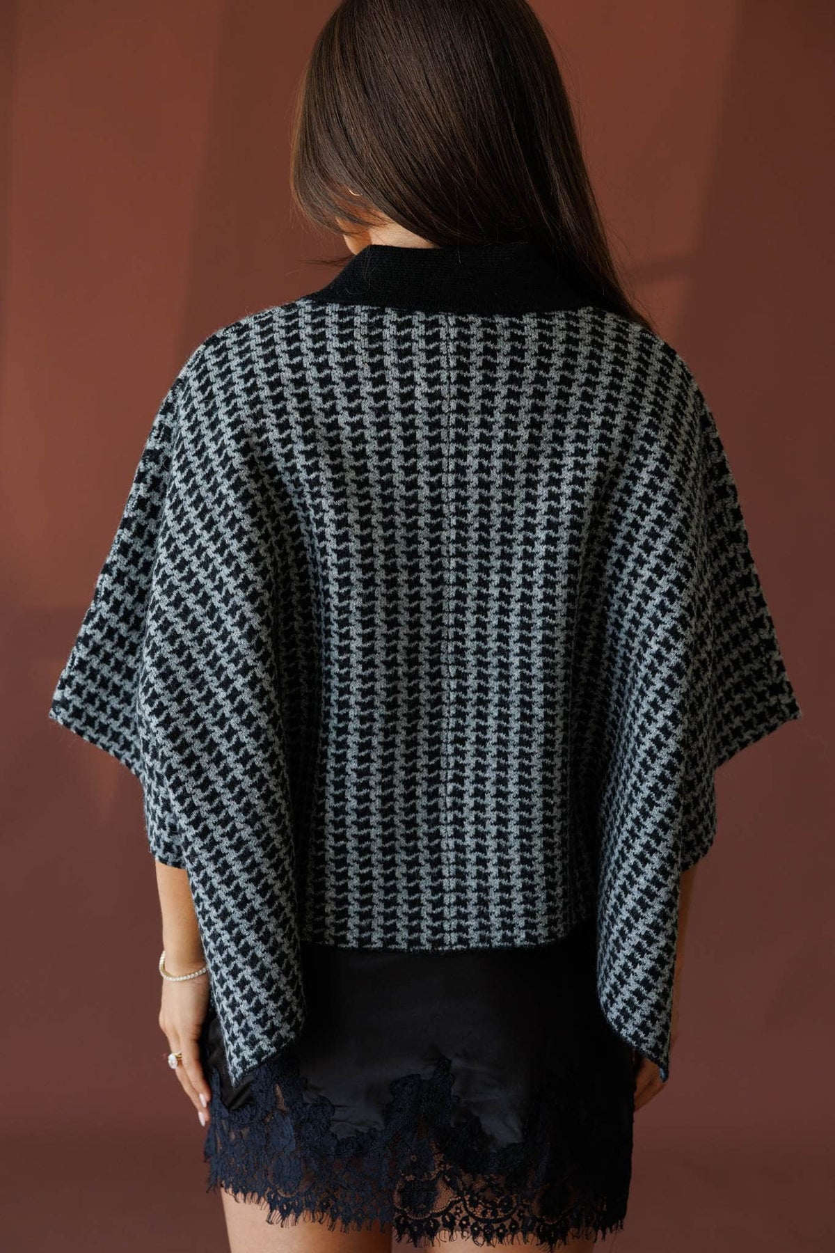 Heather grey and black poncho sweater
