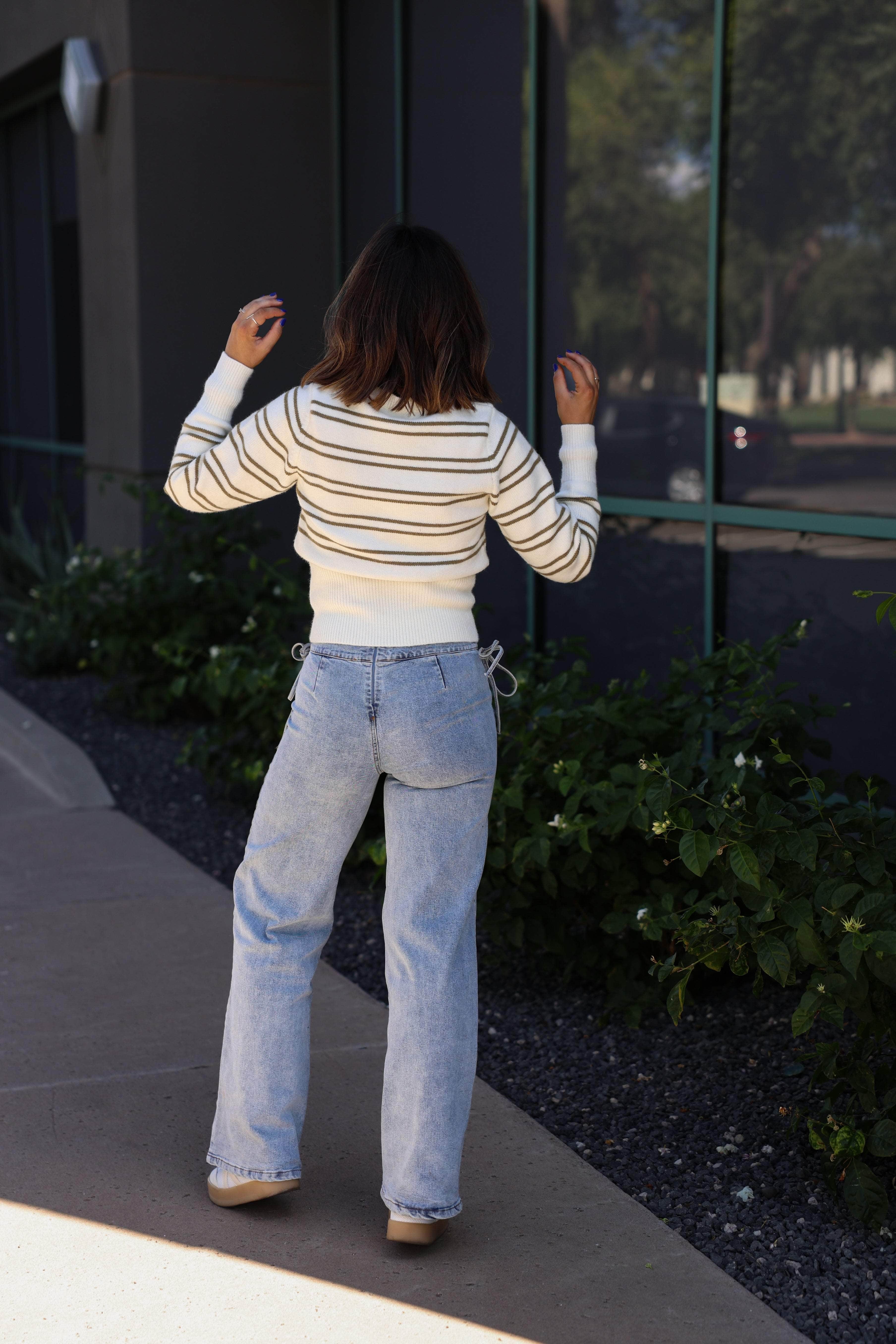 Ribbon Tie Wide Leg Denim