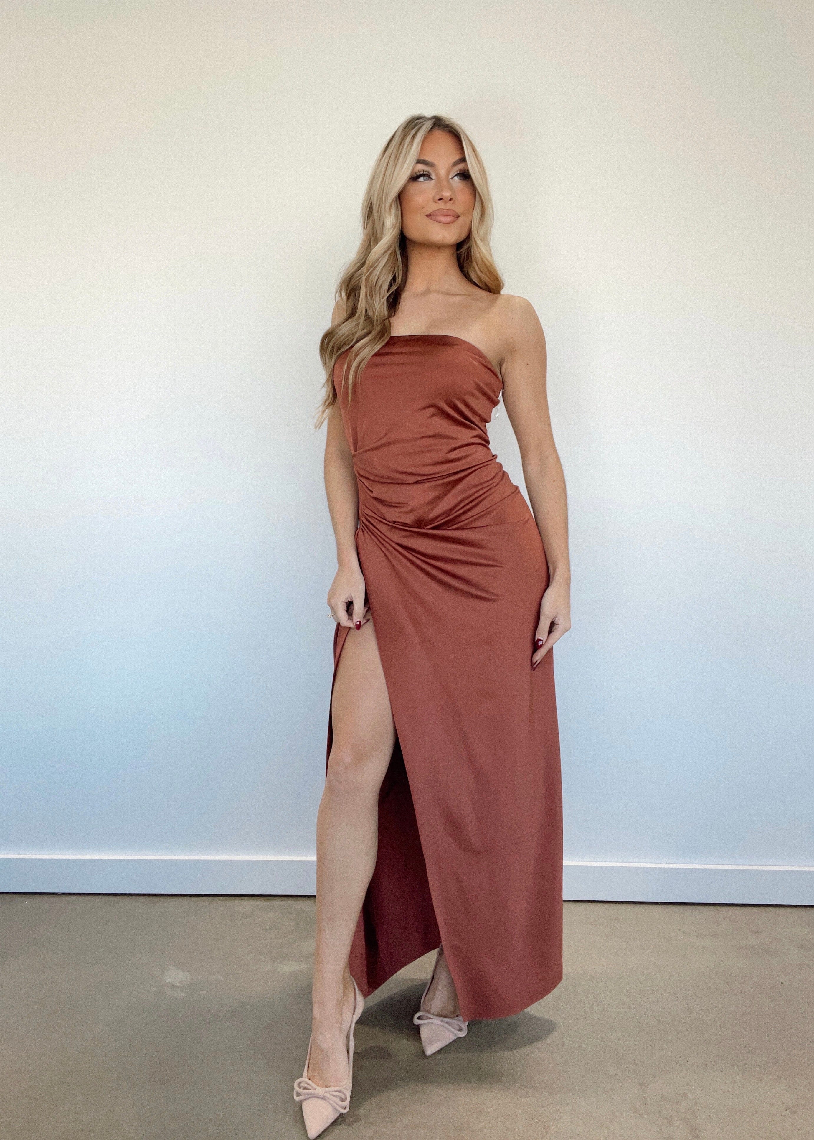 RJ3063-LANE copper strapless dress by together