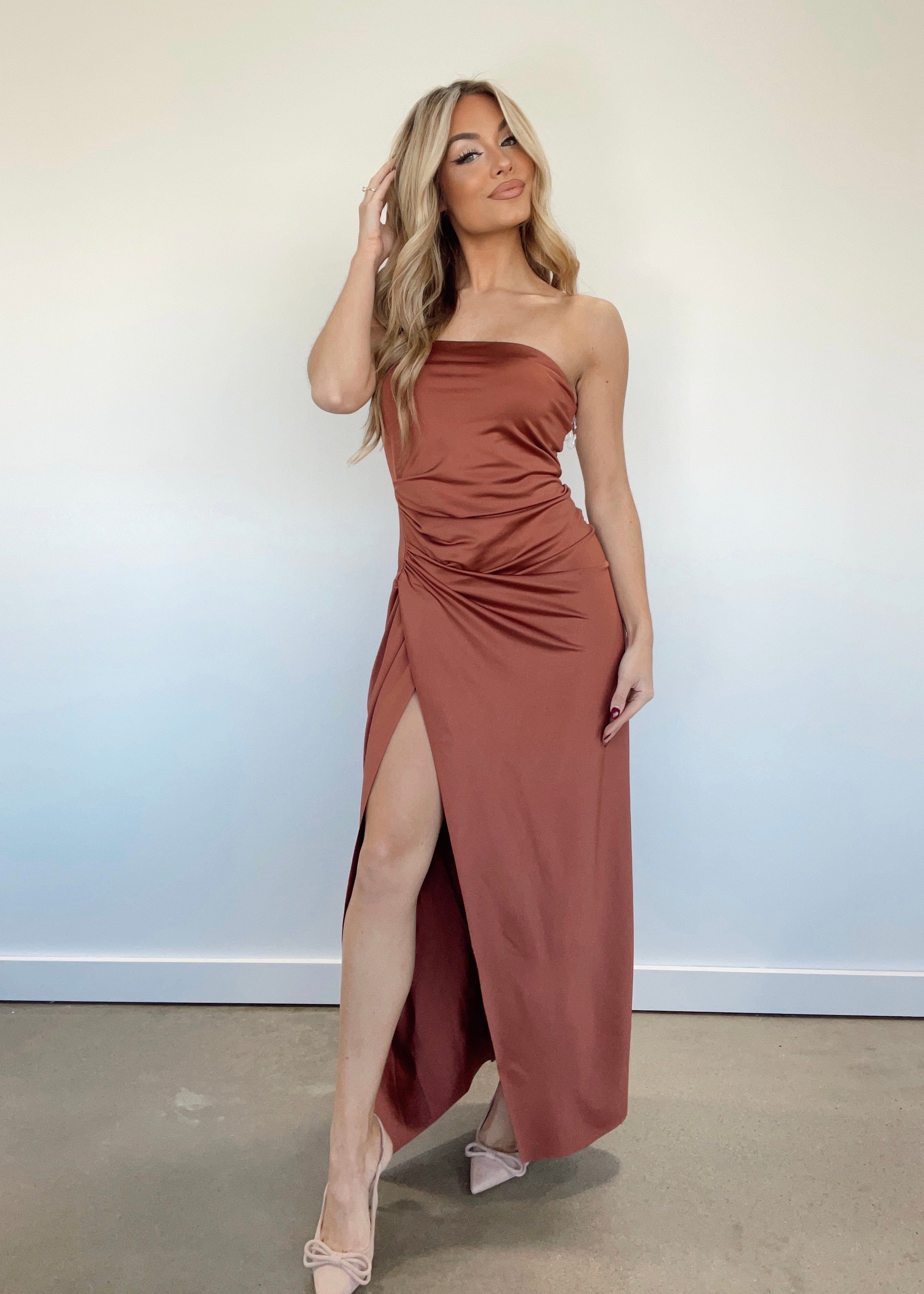 RJ3063-LANE copper strapless dress by together