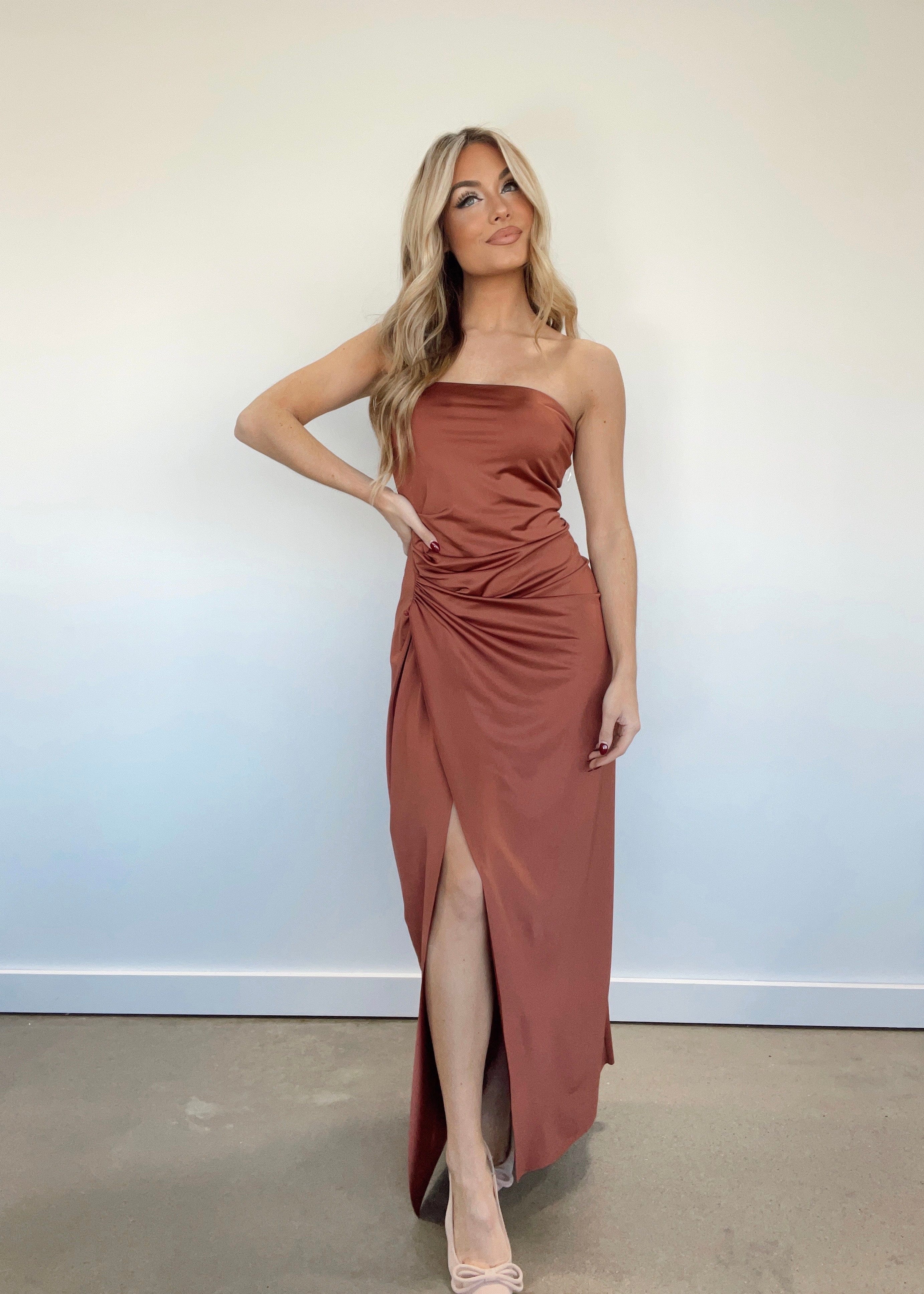 RJ3063-LANE copper strapless dress by together