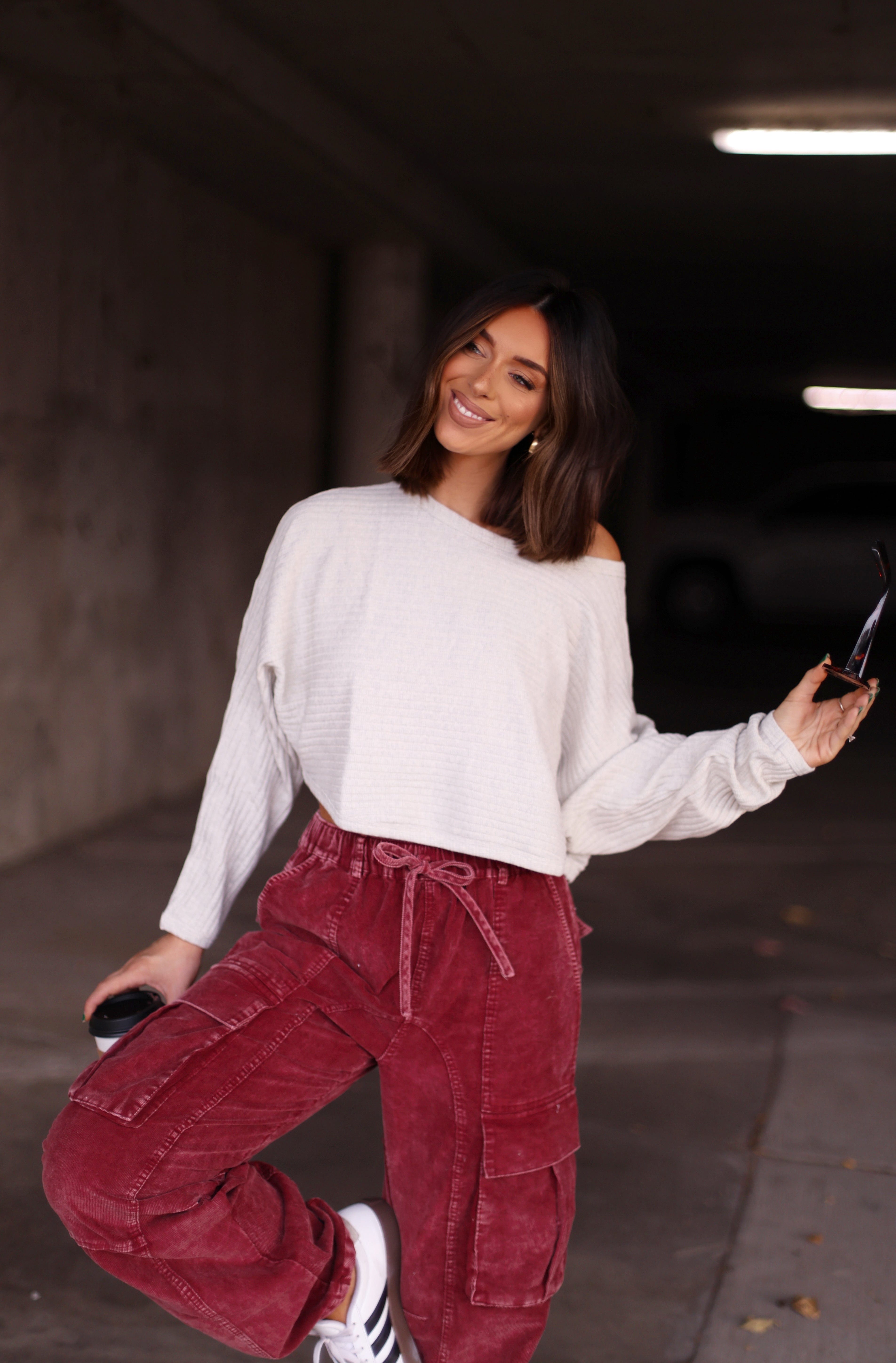 Light Grey Ribbed Pullover Top