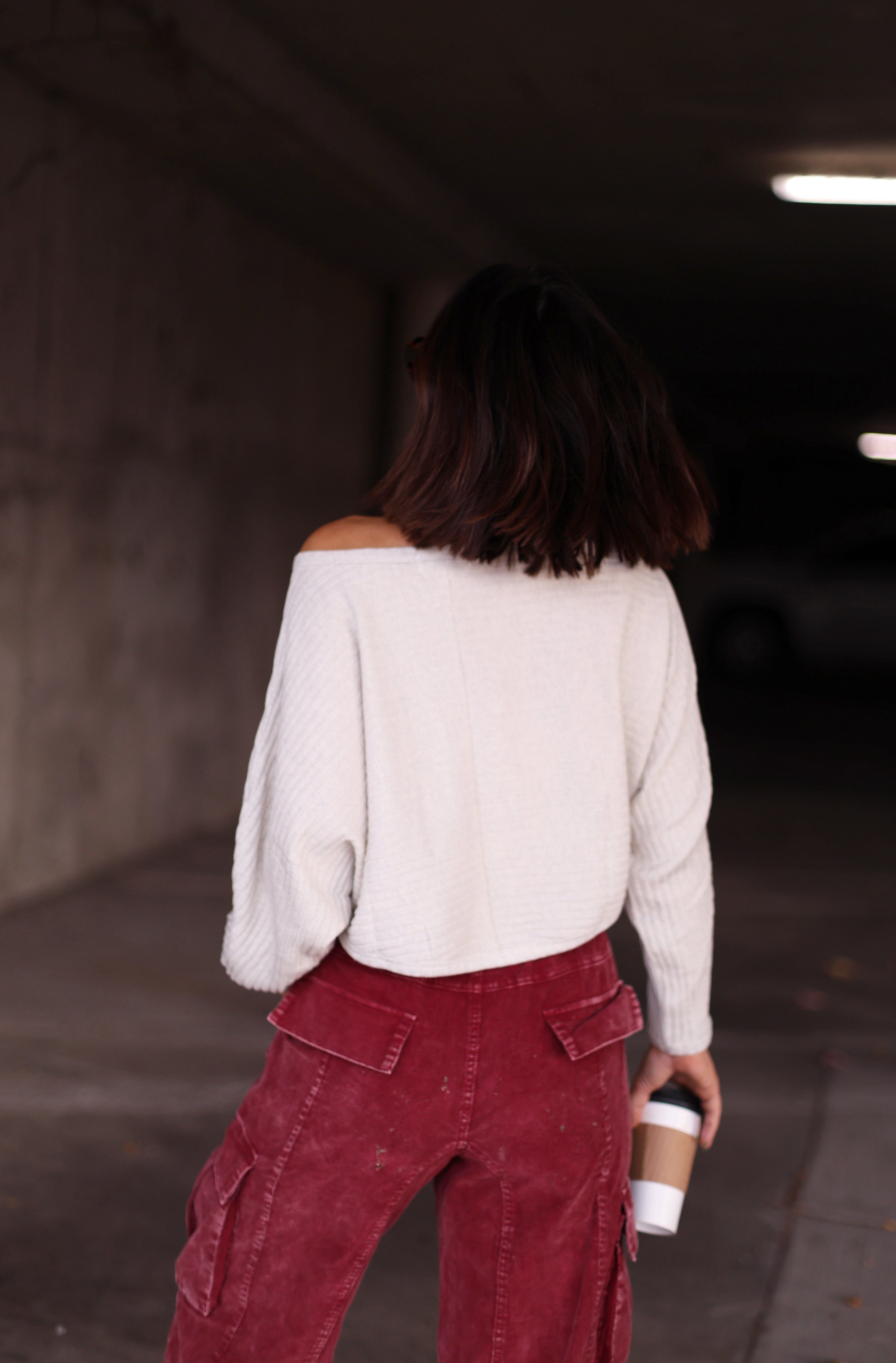 Light Grey Ribbed Pullover Top