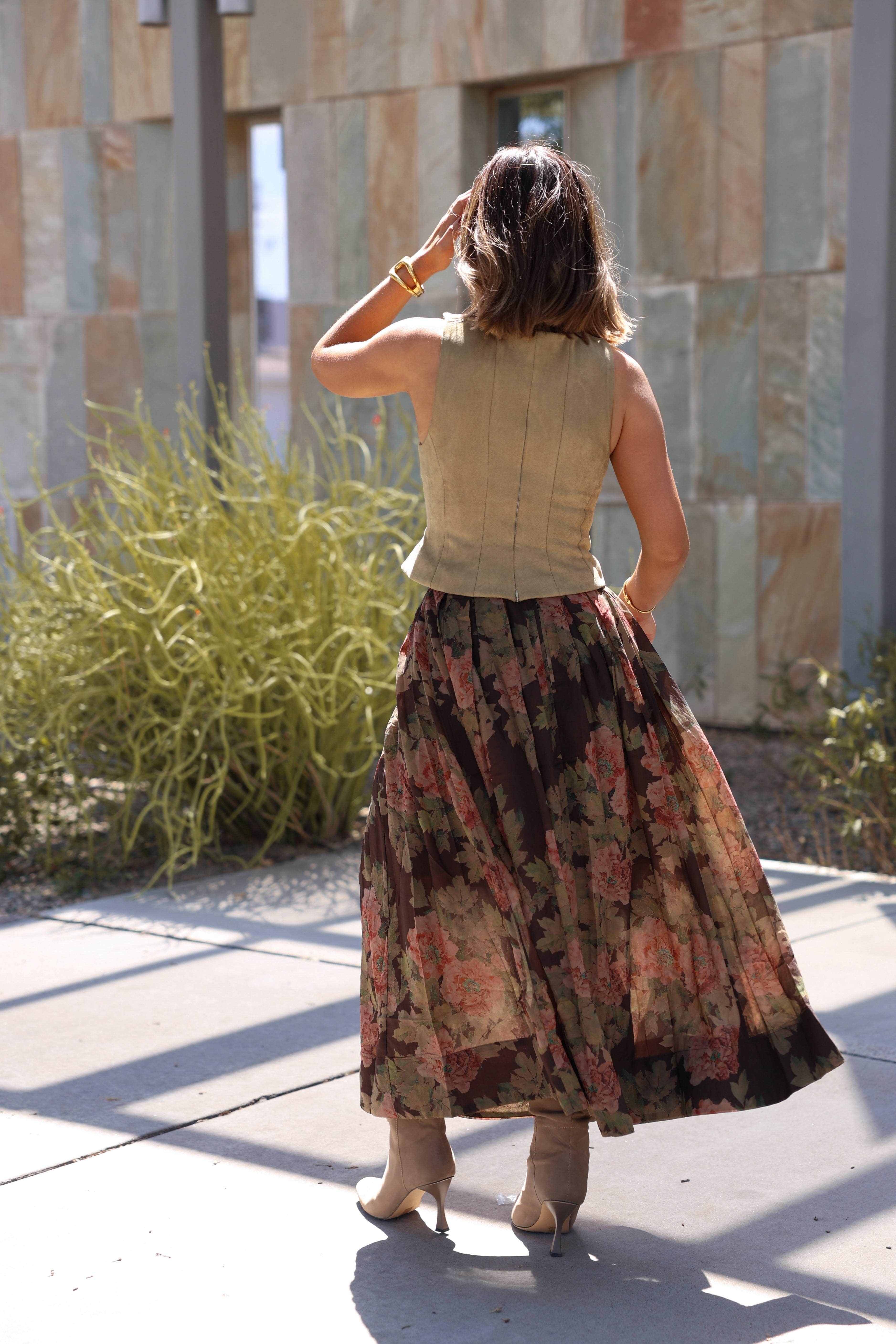 [OPEN YY] FLORAL SKIRT Lサイズ Fall Floral Skirt | Maxi Pleated Skirts | Lane 201