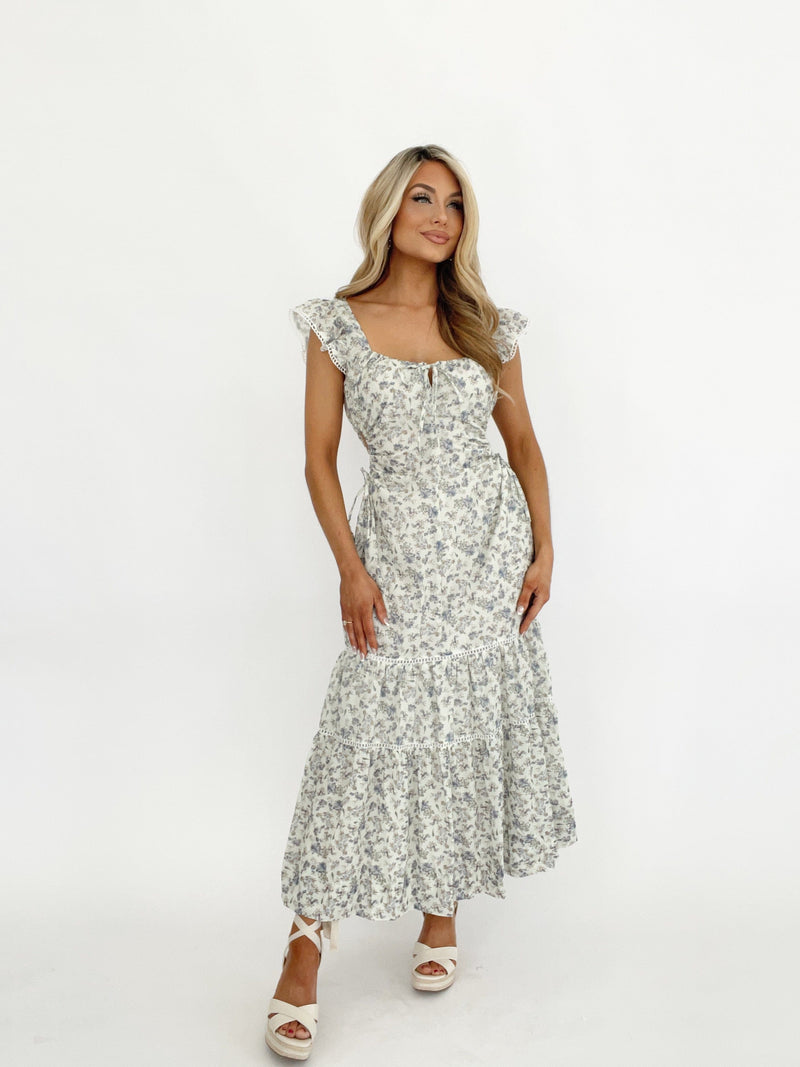 S1187D floral printed midi dress w side cutouts Sofie The Label