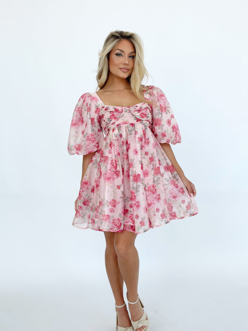 S1498D floral print smocked bust mini dress Sofie The Label