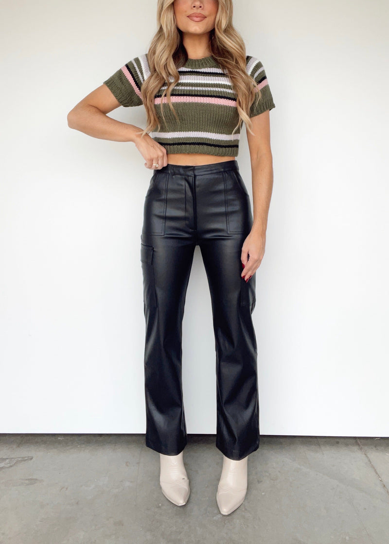 Laurie Cropped Leather Trousers (Black) | Love Cherish | Trousers