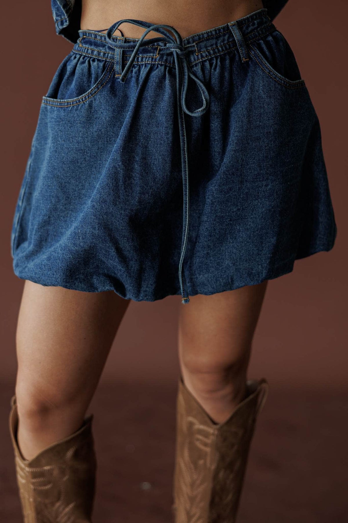 Denim bubble hem skort