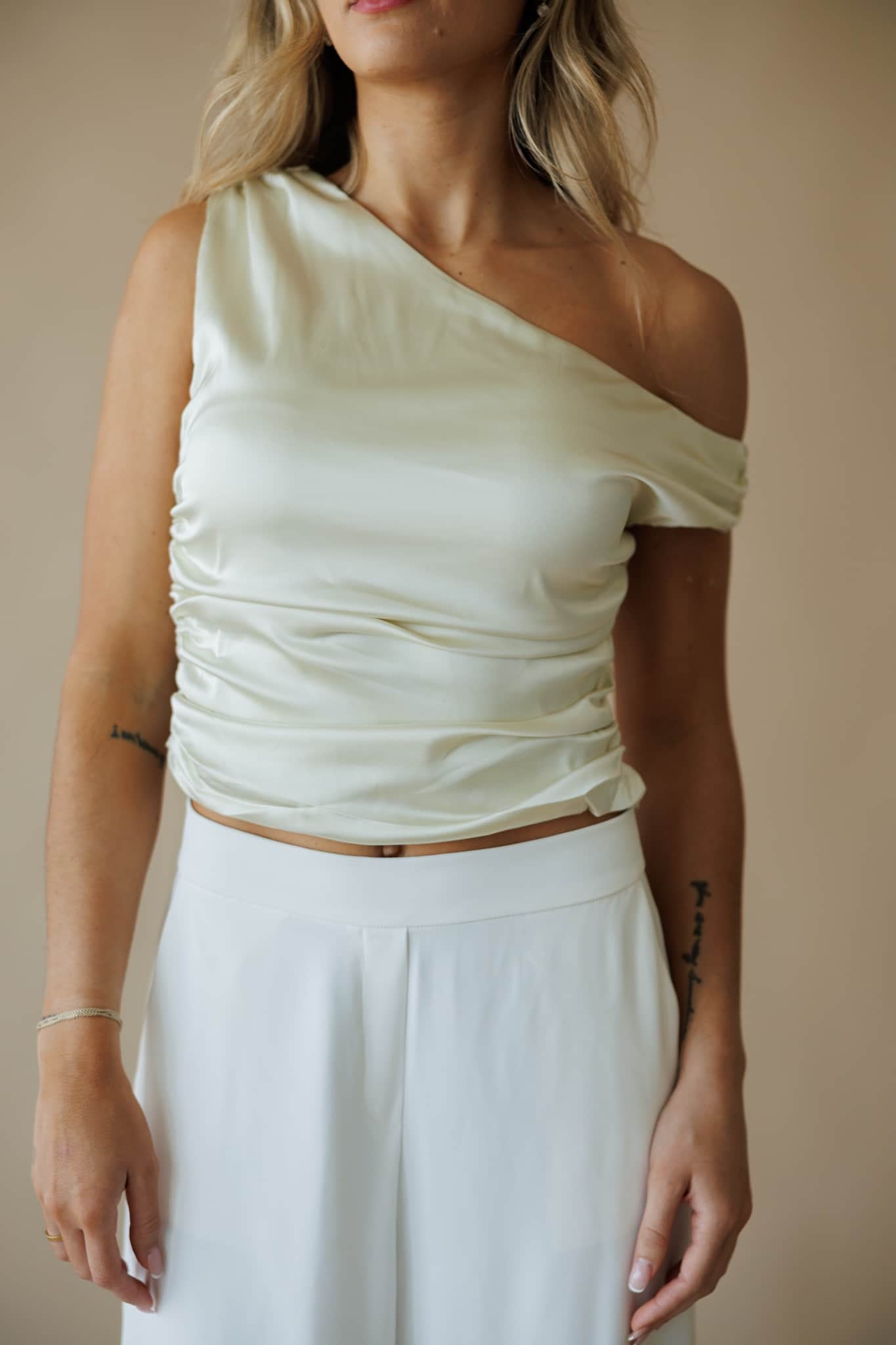 Satin Ruched One Shoulder Top