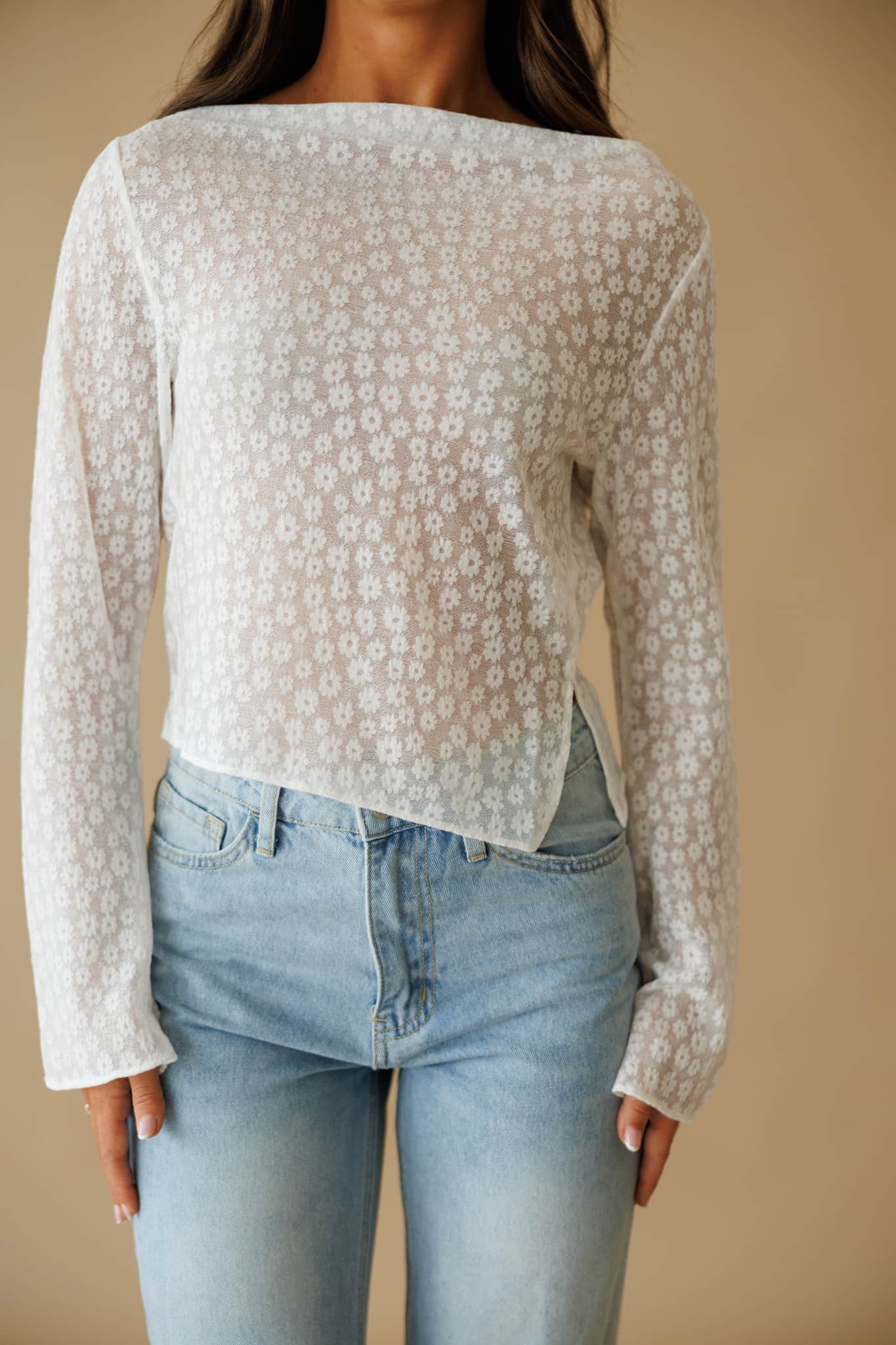Sheer Floral Boatneck Top