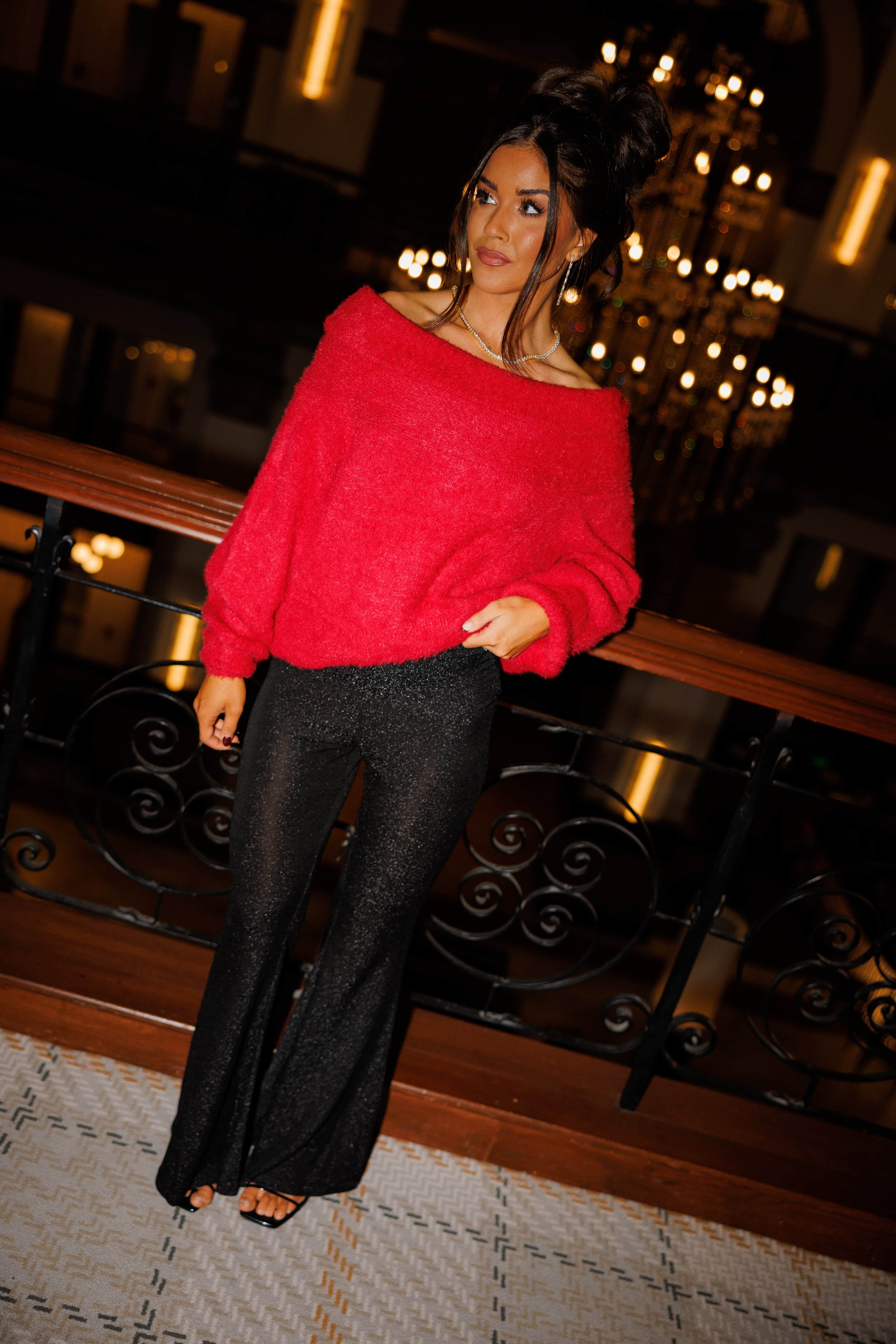 Shimmer Metallic Foldover Pants