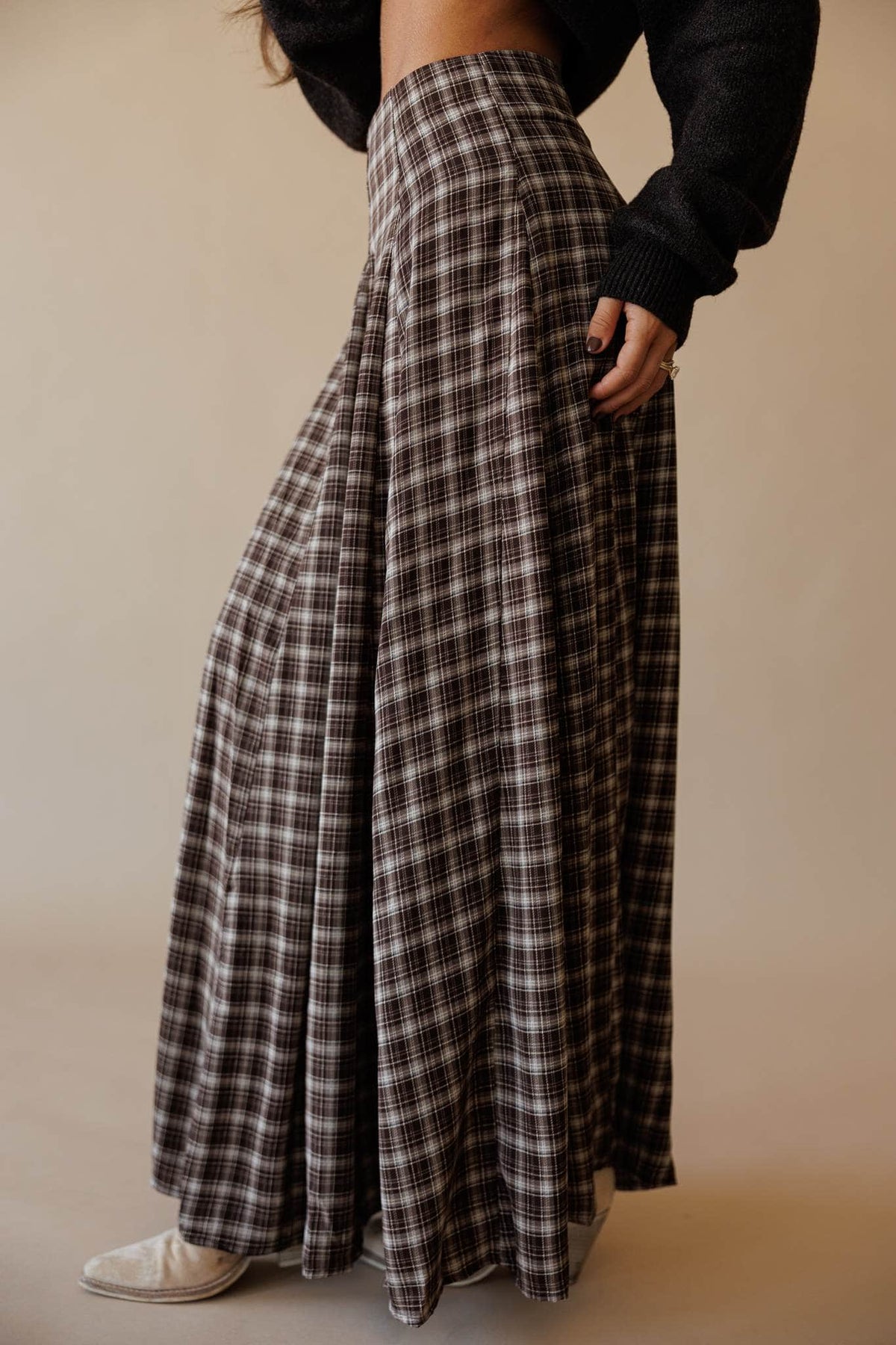 Brown plaid maxi skirt