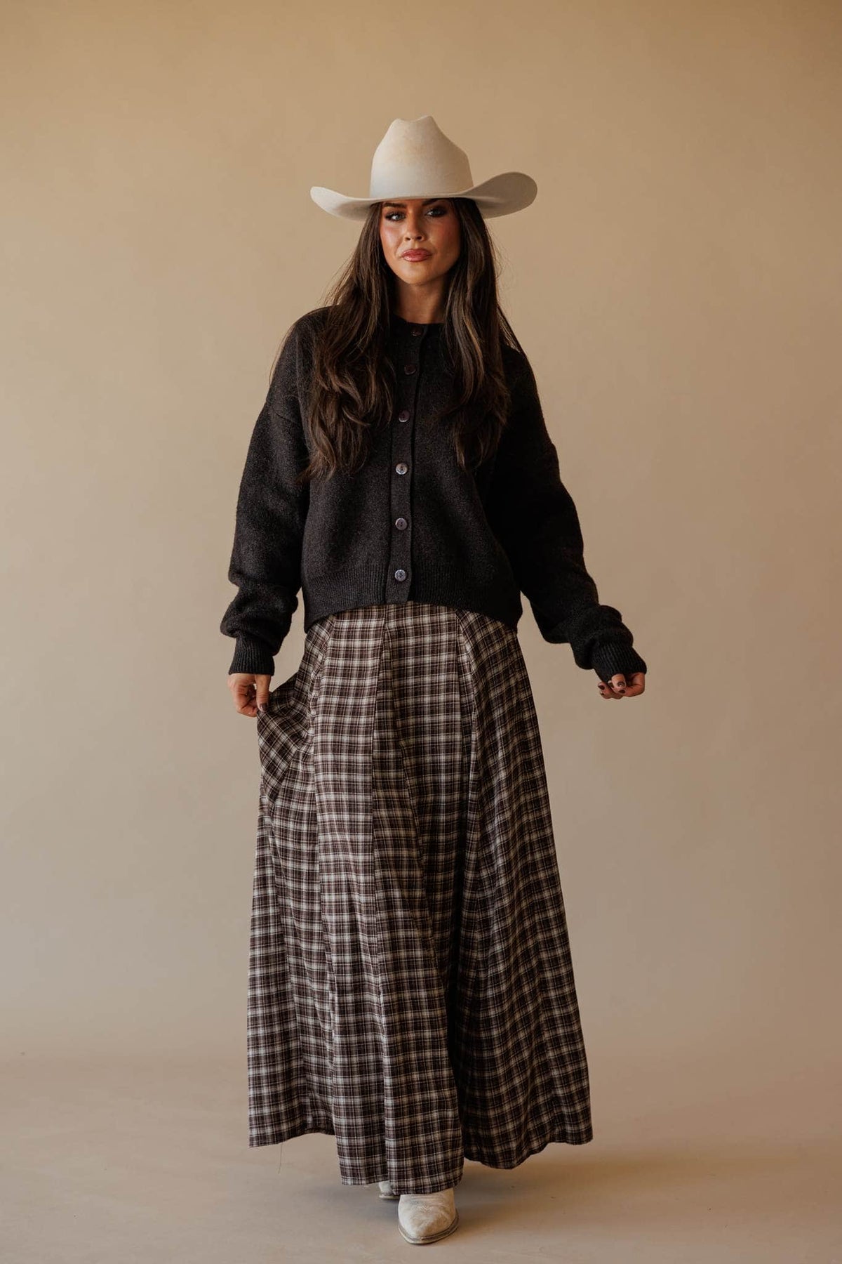 Brown plaid maxi skirt