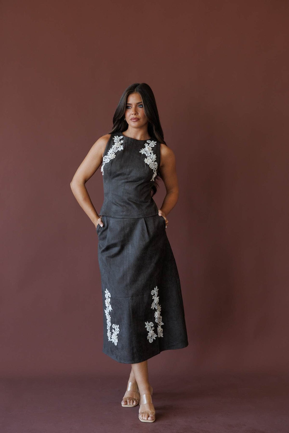 Coffee and cream suede skirt