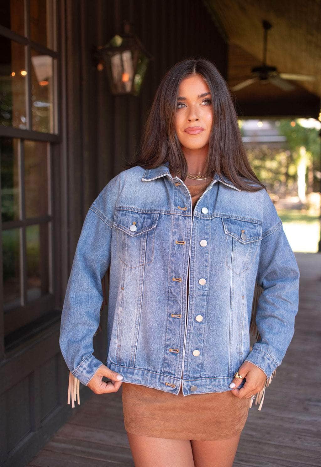 Denim Fringe Jacket | Stylish Western Wear | Lane 201