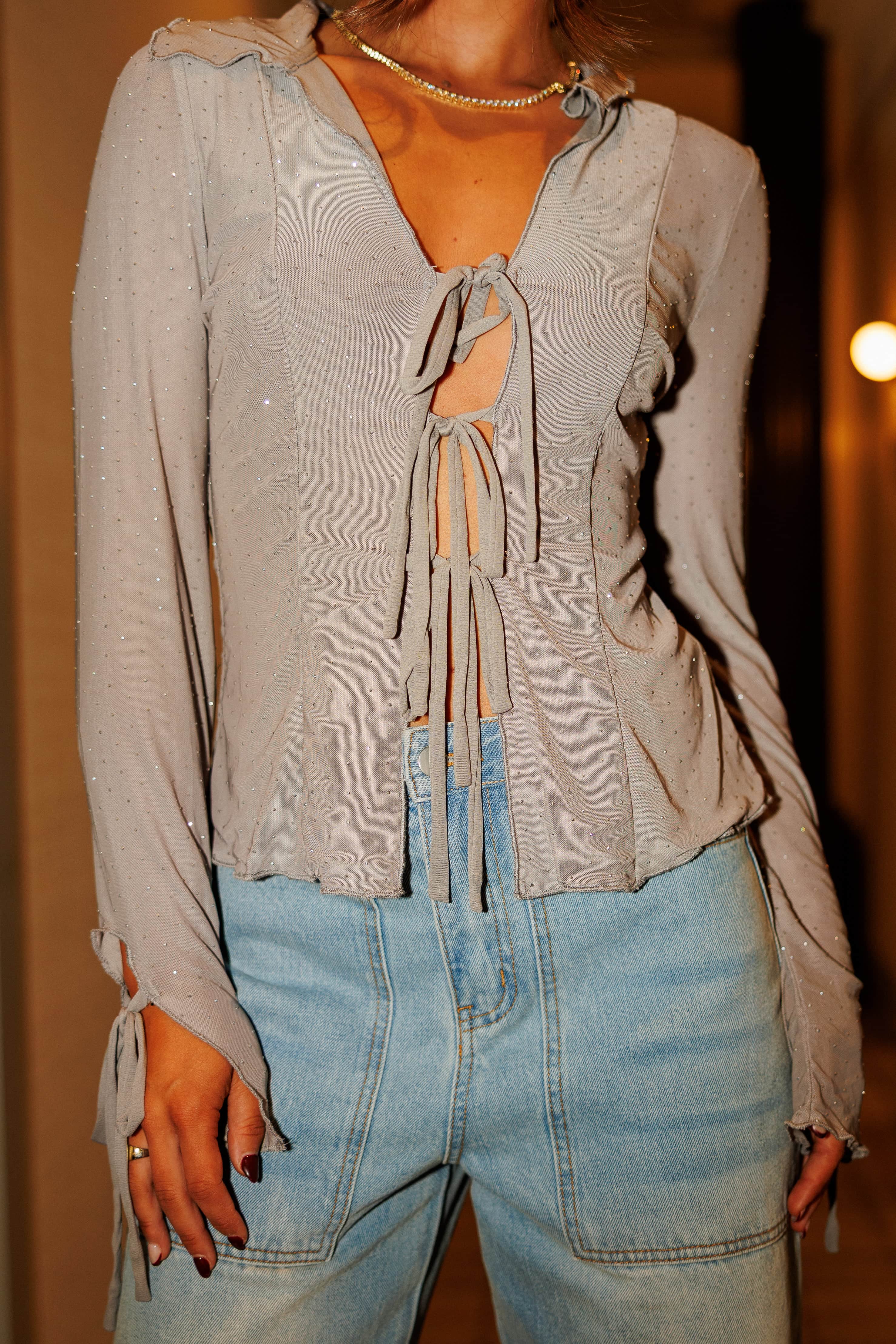 Silver Studded Front Tie Top
