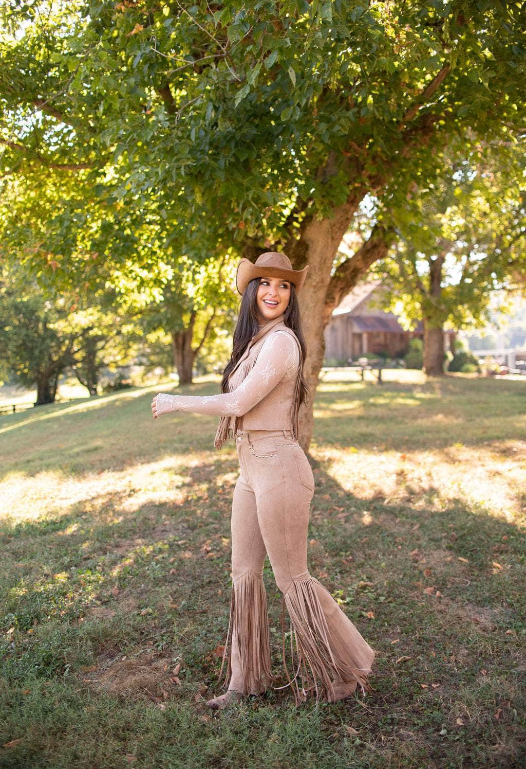 パンツ Andequal wide fringe denim pants BROWN Suede Fringe Keo Pant – Cinq à Sept