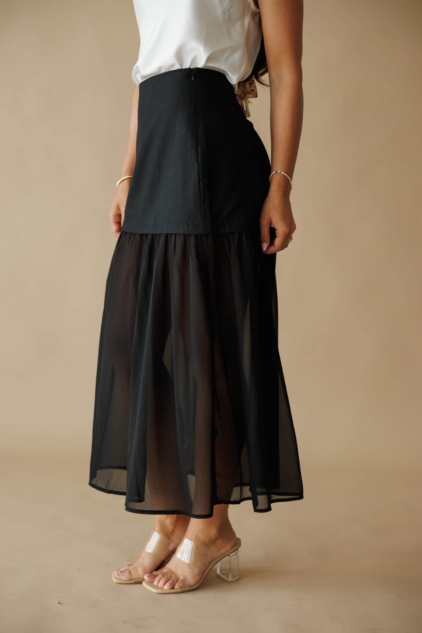 Black Contrast Detail Maxi Skirt