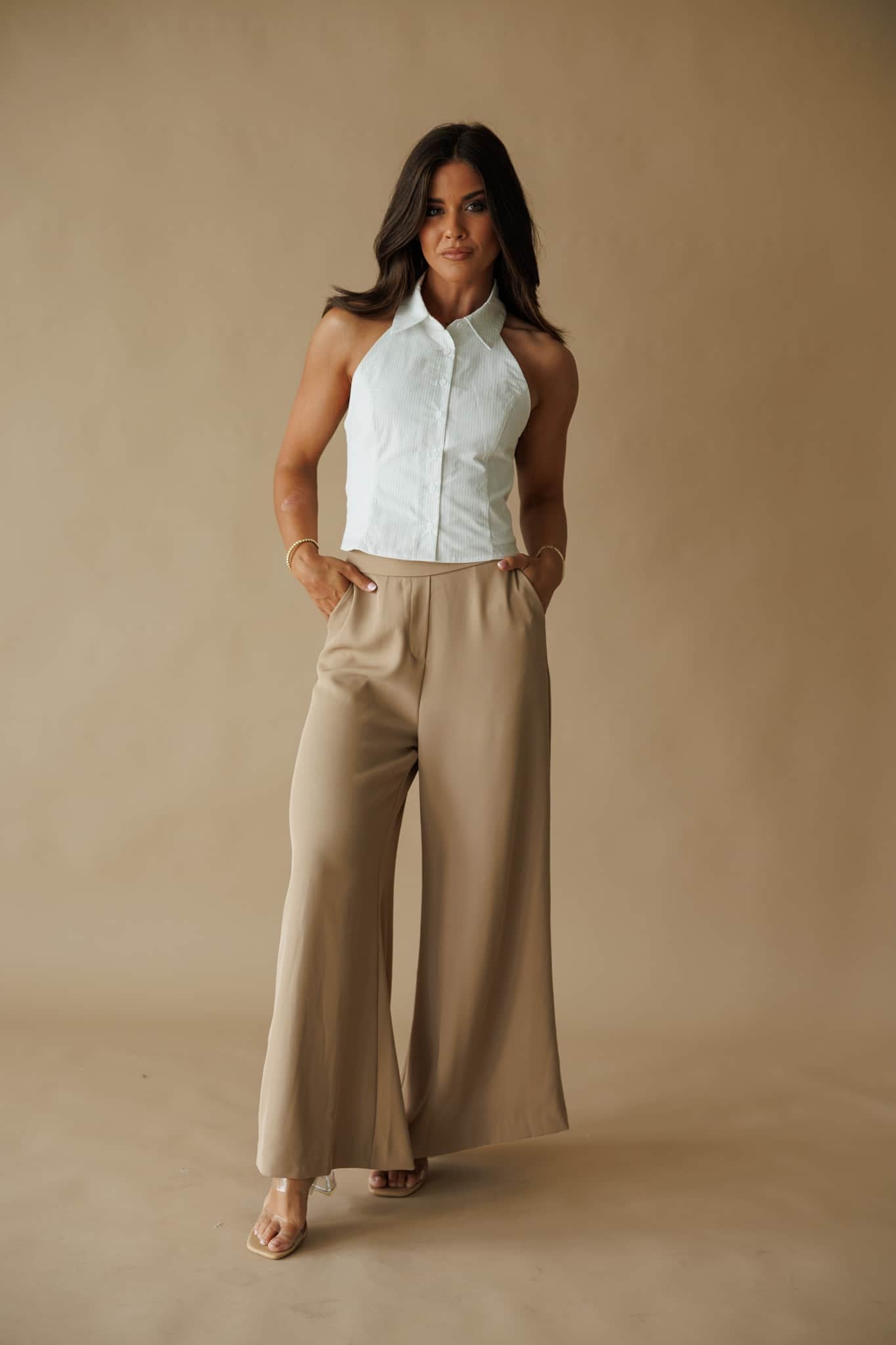 White Collar Halter Top