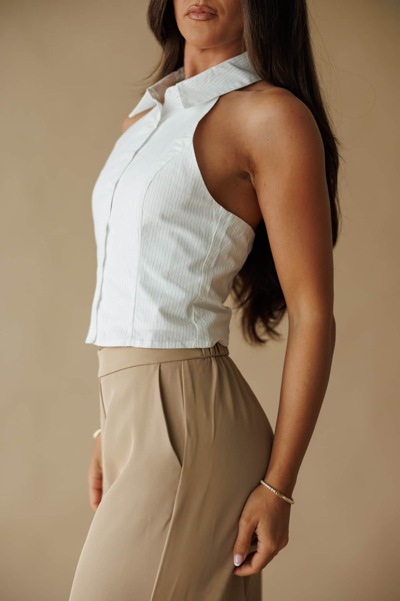 White Collar Halter Top