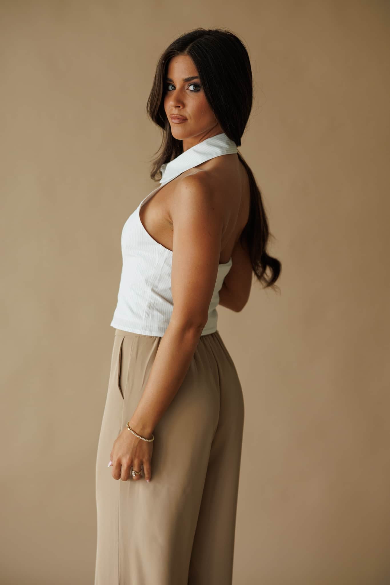 White Collar Halter Top