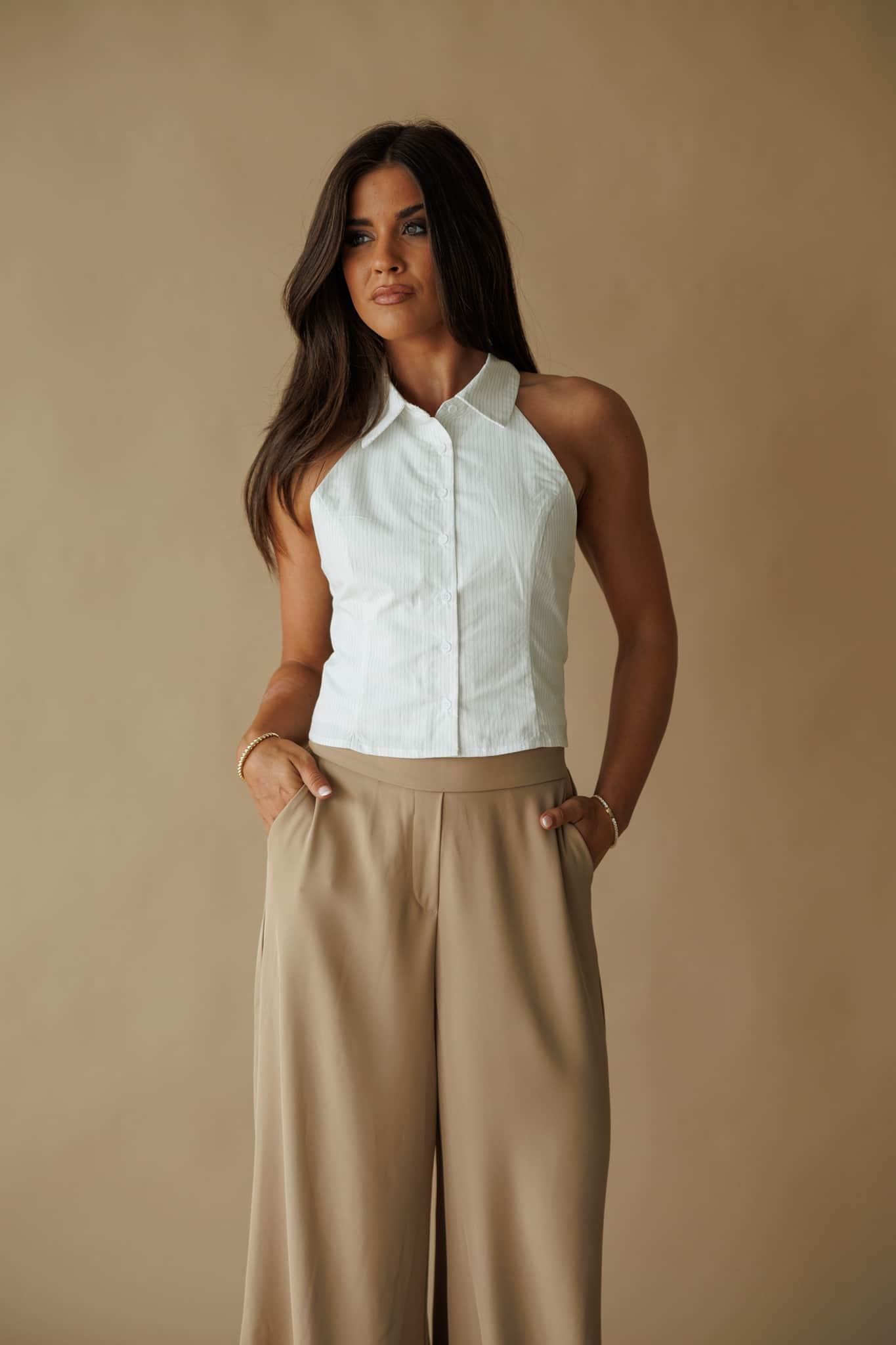 White Collar Halter Top