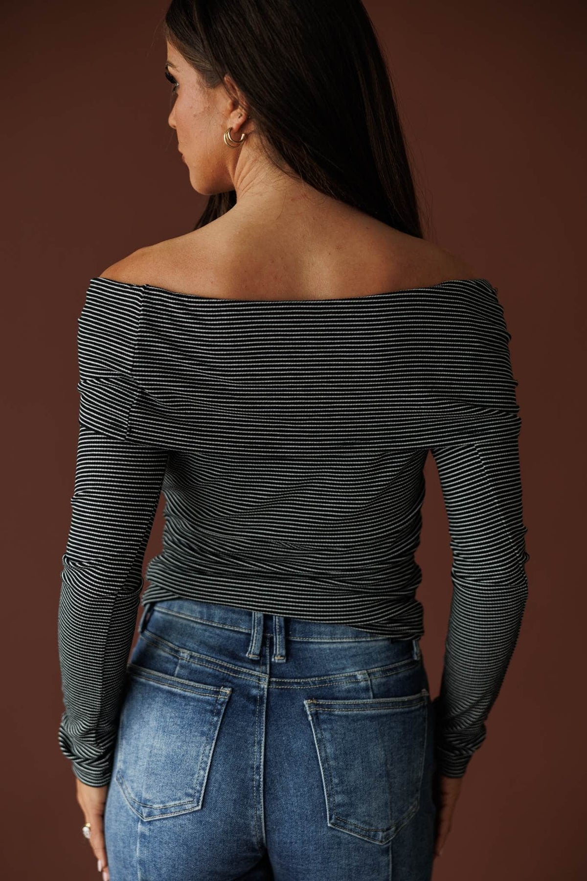 Black striped off the shoulder top