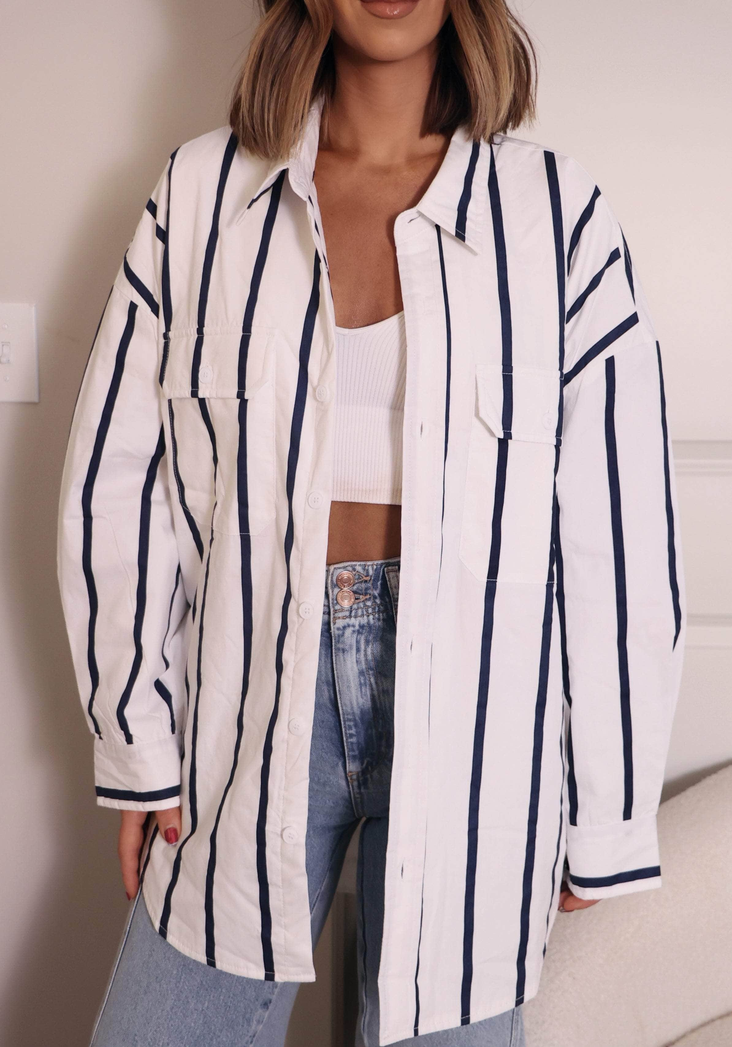 Striped Padded Oversized Shacket