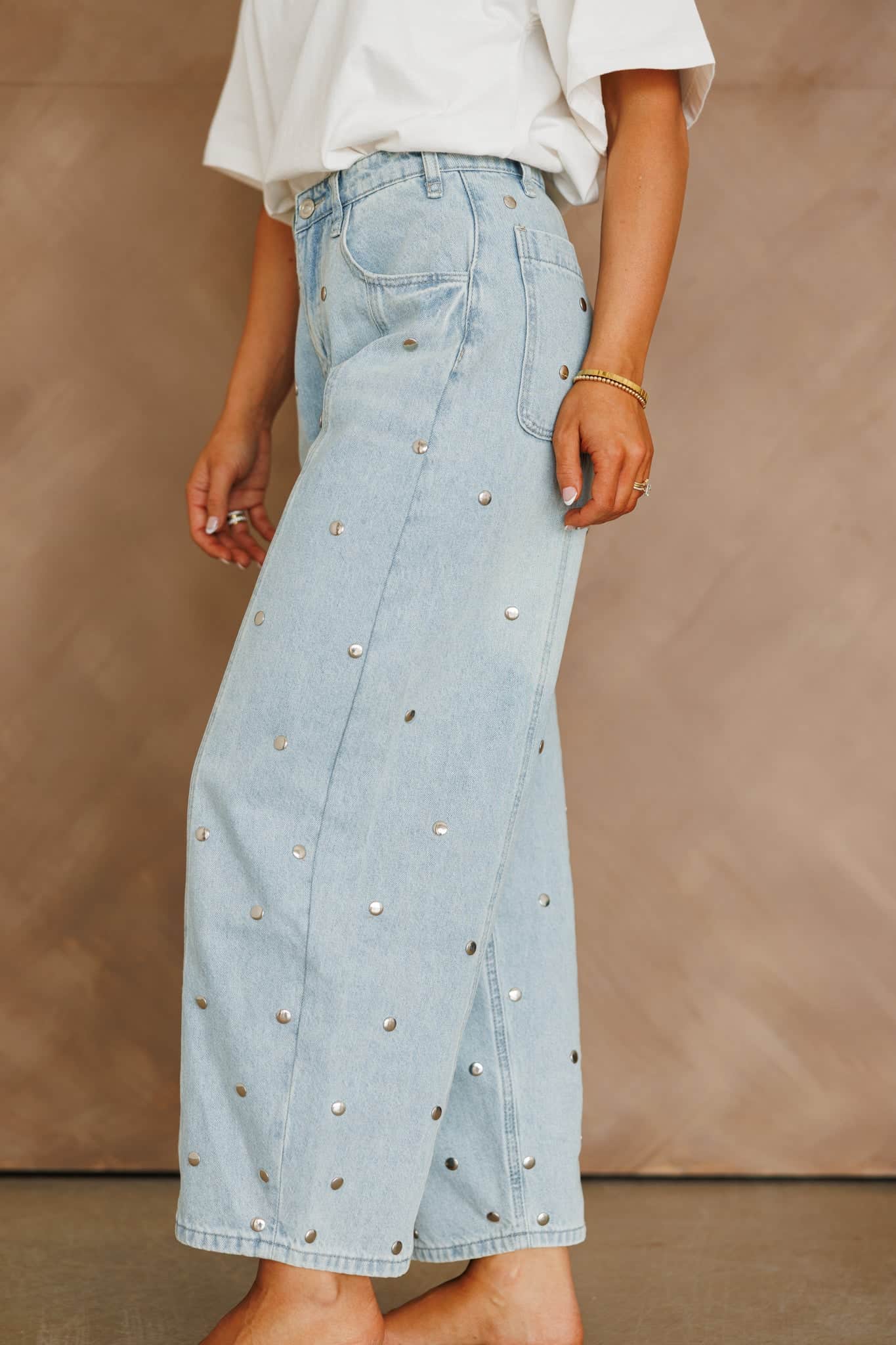 Studded Barrel Denim Pants