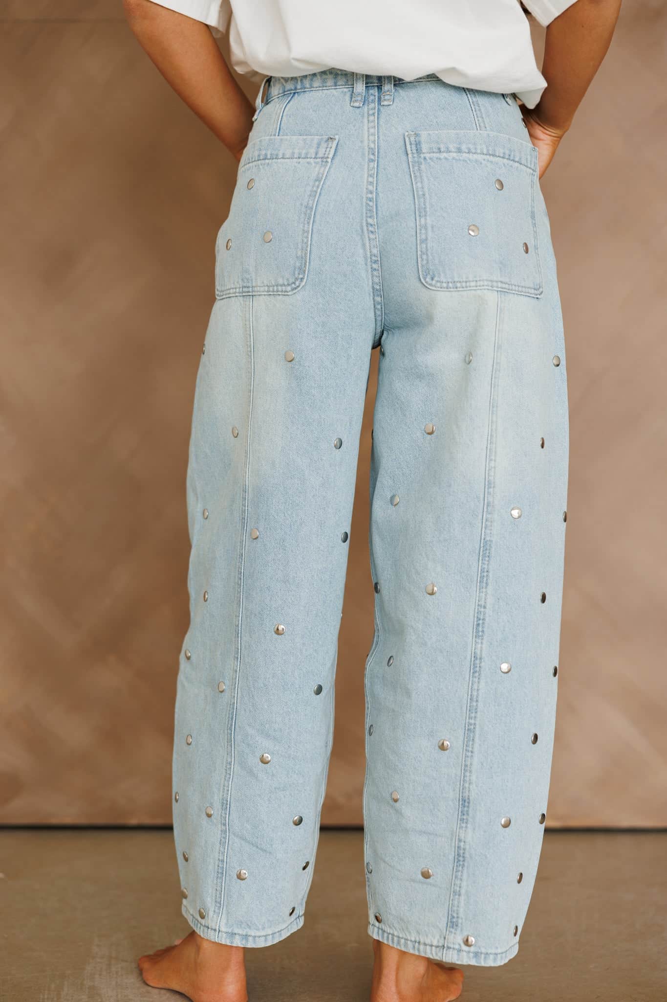 Studded Barrel Denim Pants