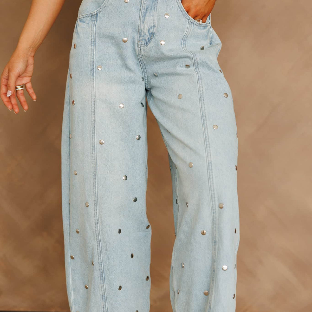 Studded Barrel Denim Pants